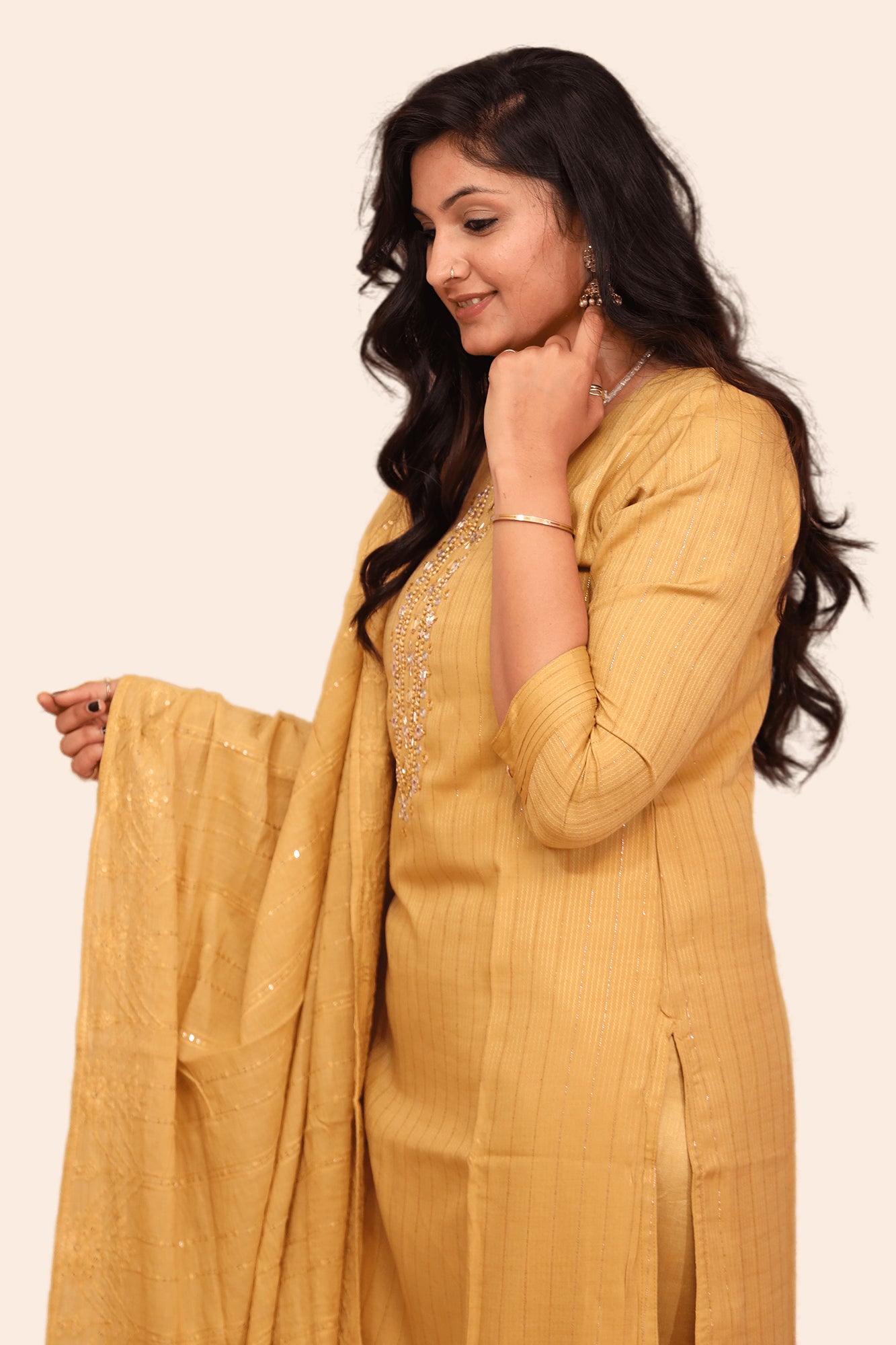 Urban Mystic Yellow Embroidered Kurta Pant Set With Dupatta