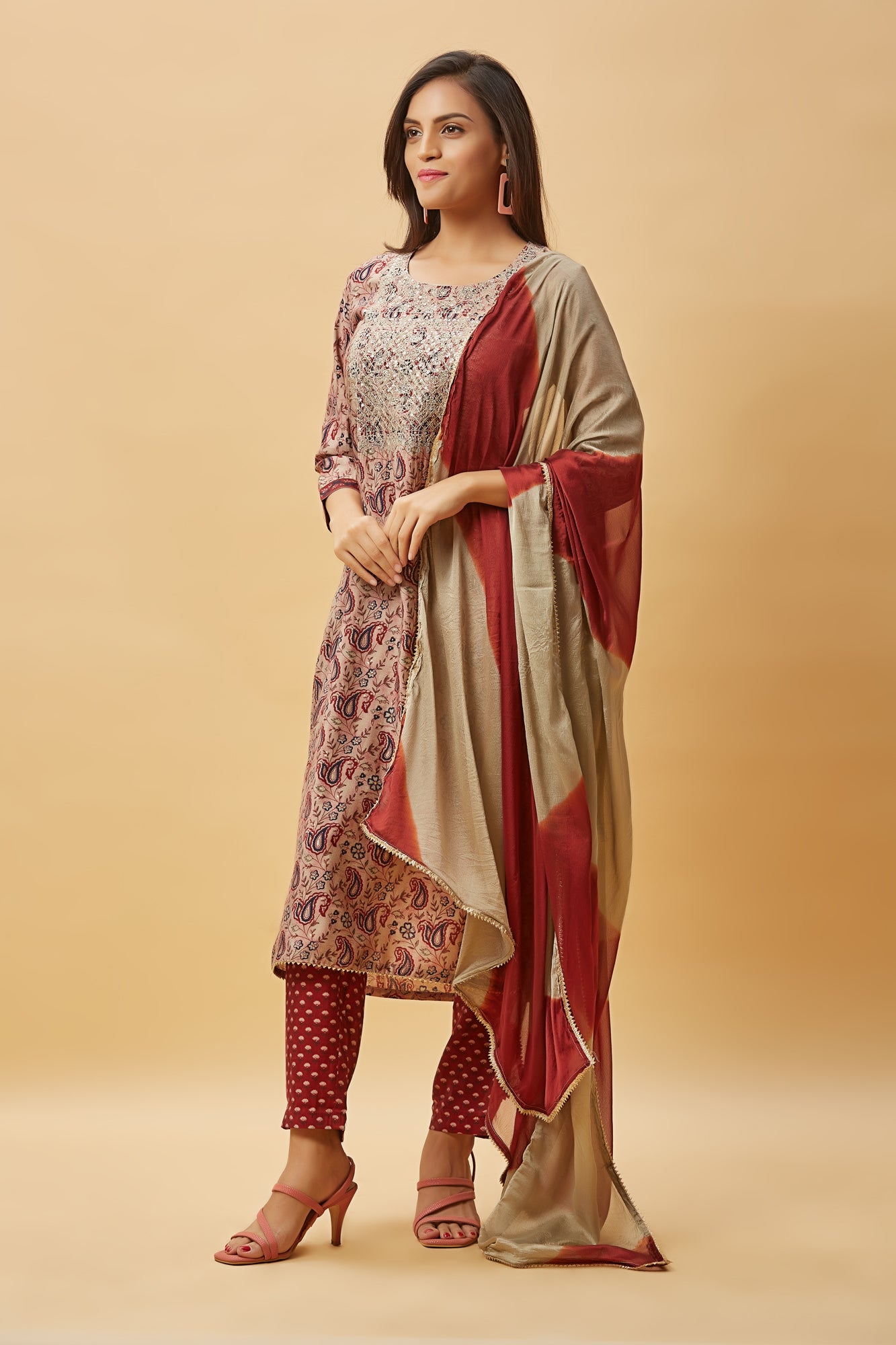 Urban Mystic Maroon Color Light Embroidered Kurta Set