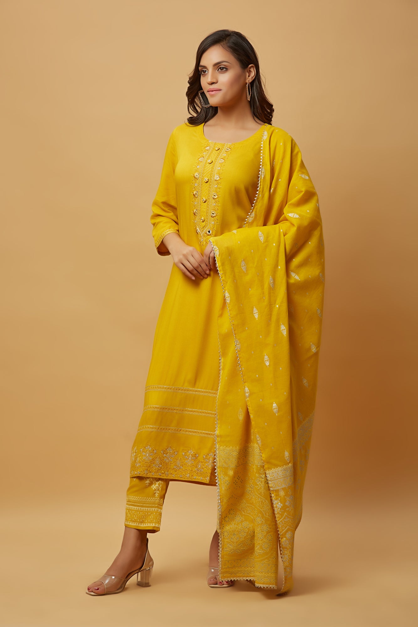 Urban Mystic Rayon Yellow Kurta Pant Set With Dupatta