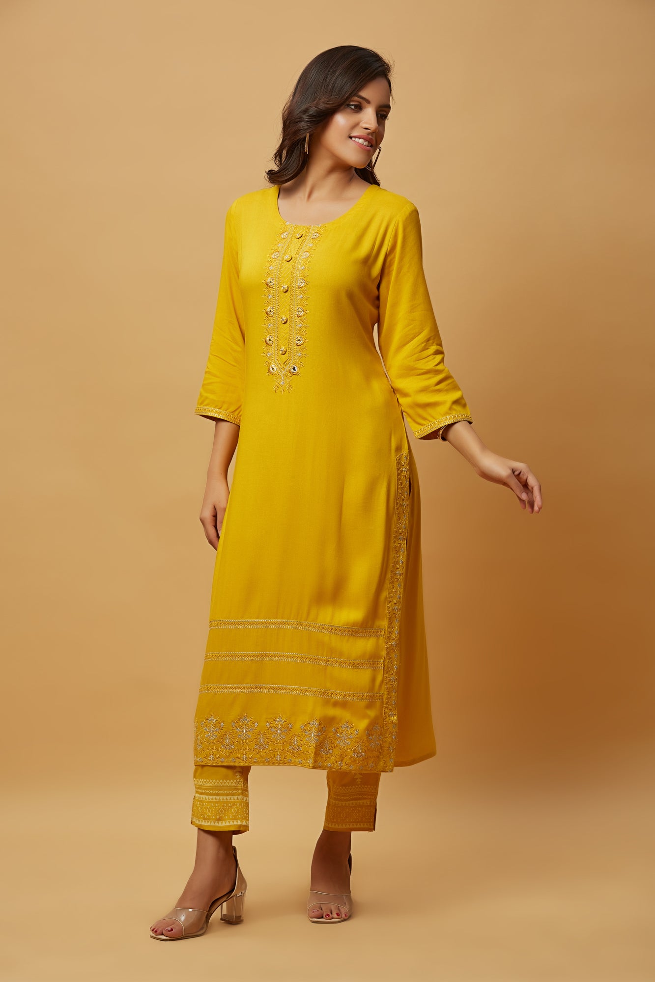 Urban Mystic Rayon Yellow Kurta Pant Set With Dupatta