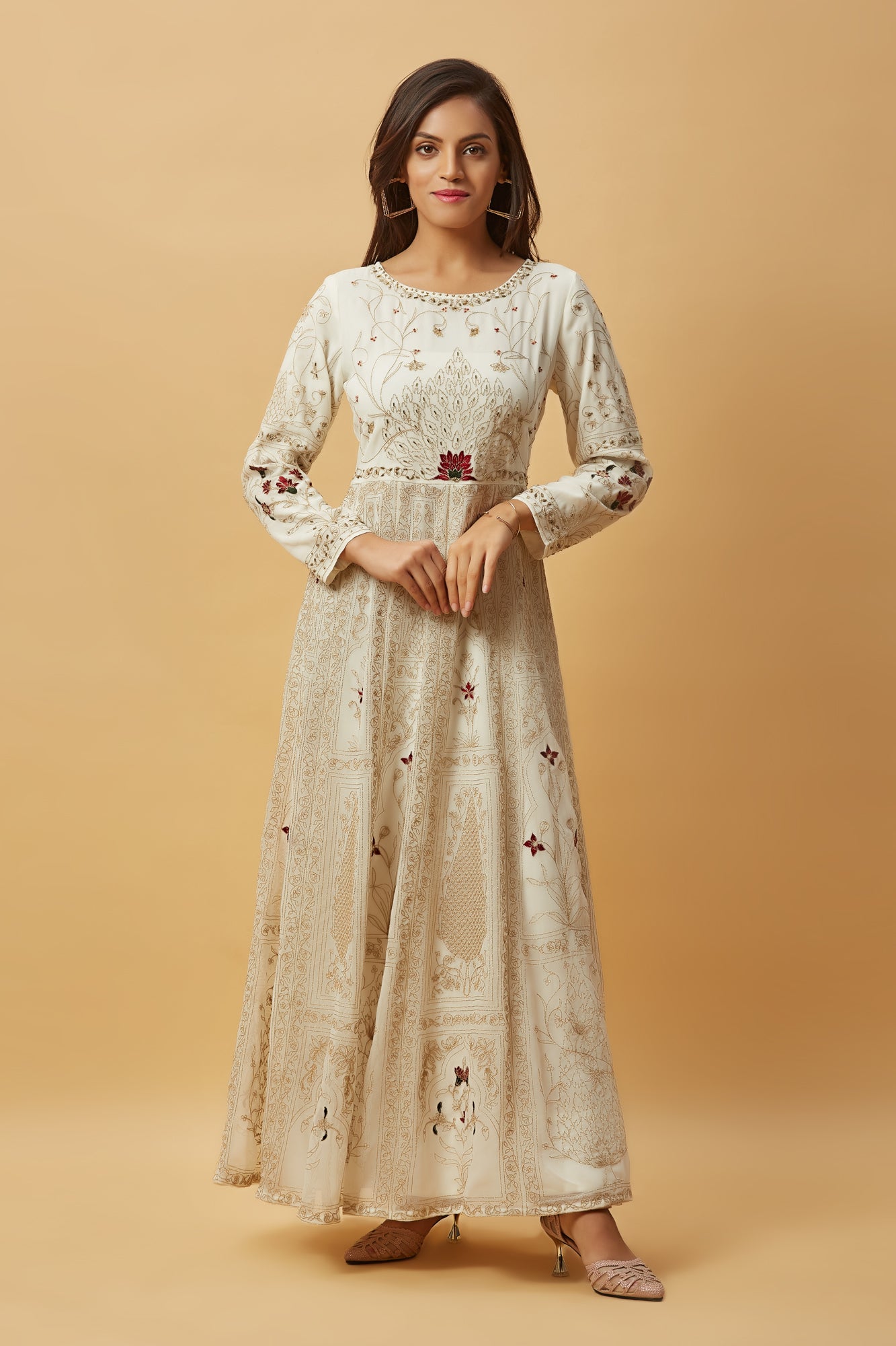 Urban Mystic Chiffon Embroidered White Long Dress
