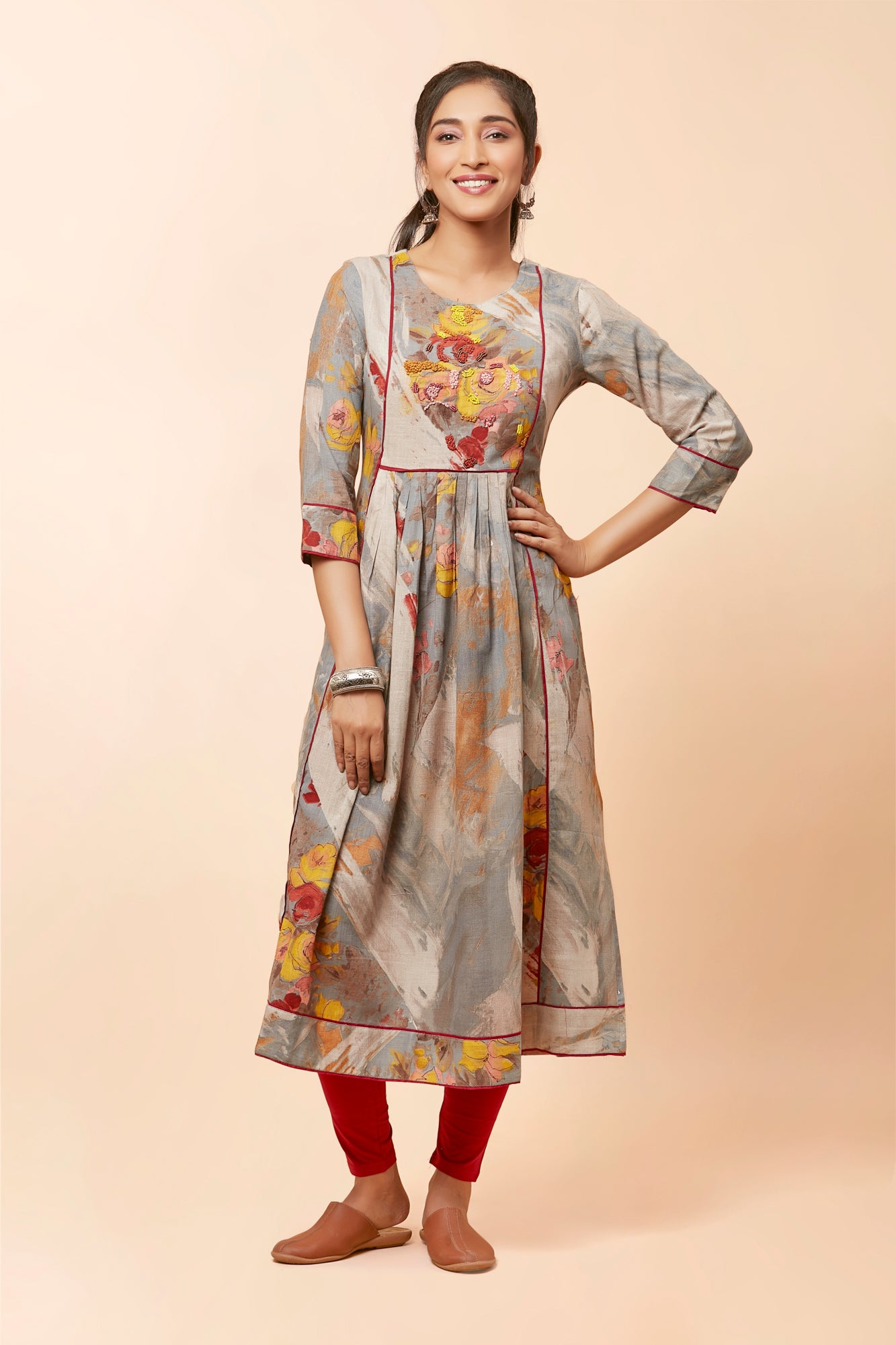 Urban Mystic Linen Look Dress With Light Embrodiery