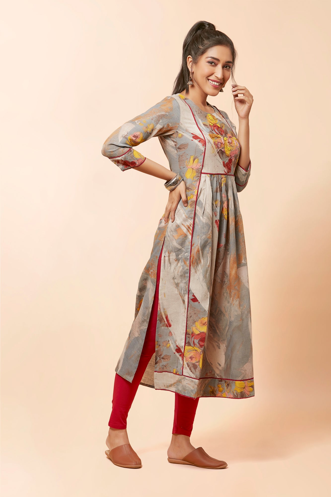 Urban Mystic Linen Look Dress With Light Embrodiery