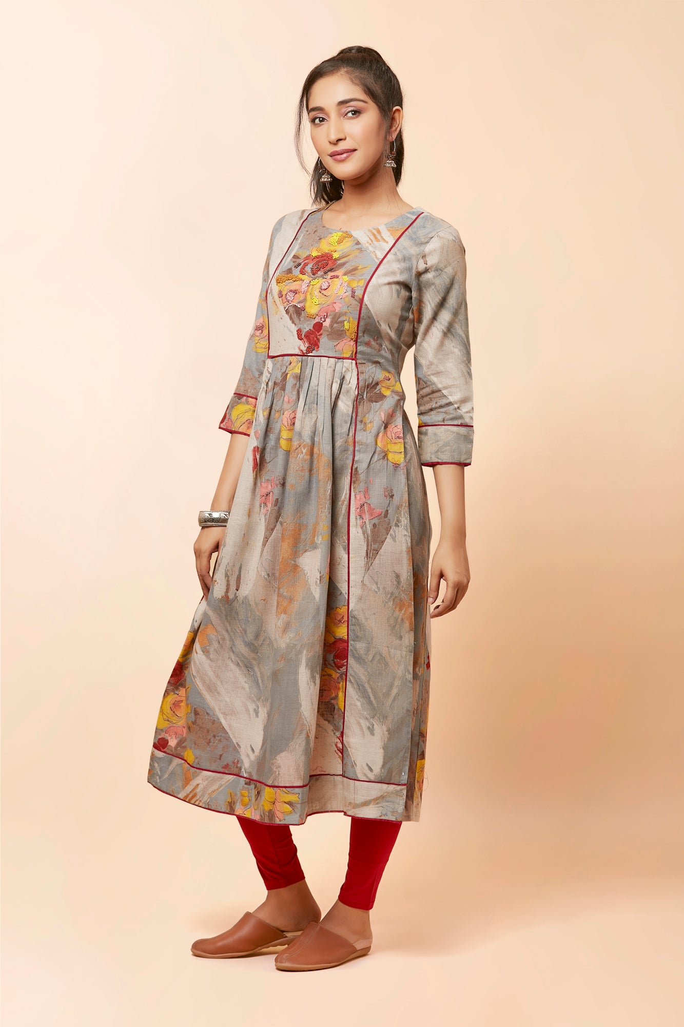 Urban Mystic Linen Look Dress With Light Embrodiery