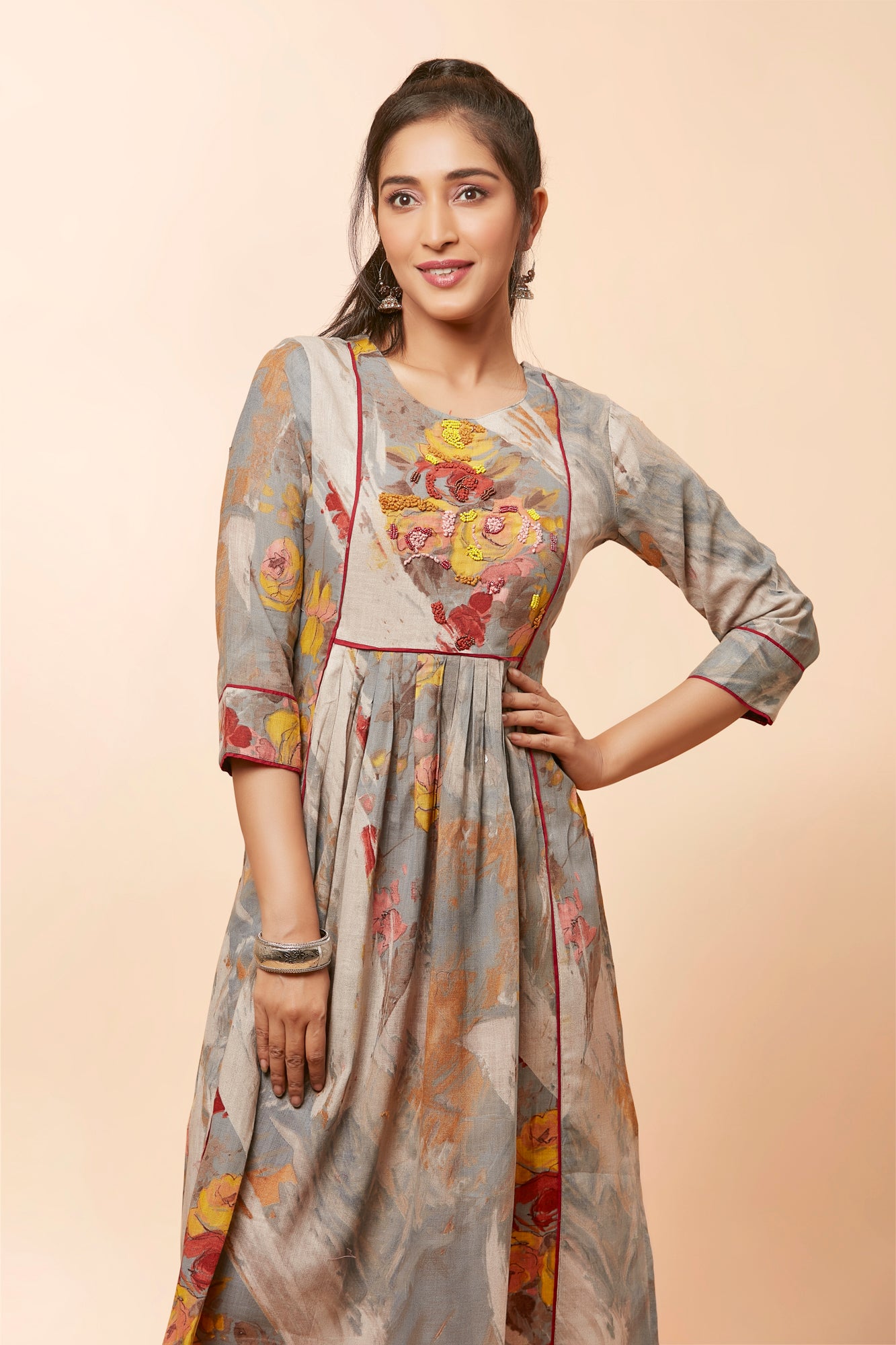 Urban Mystic Linen Look Dress With Light Embrodiery