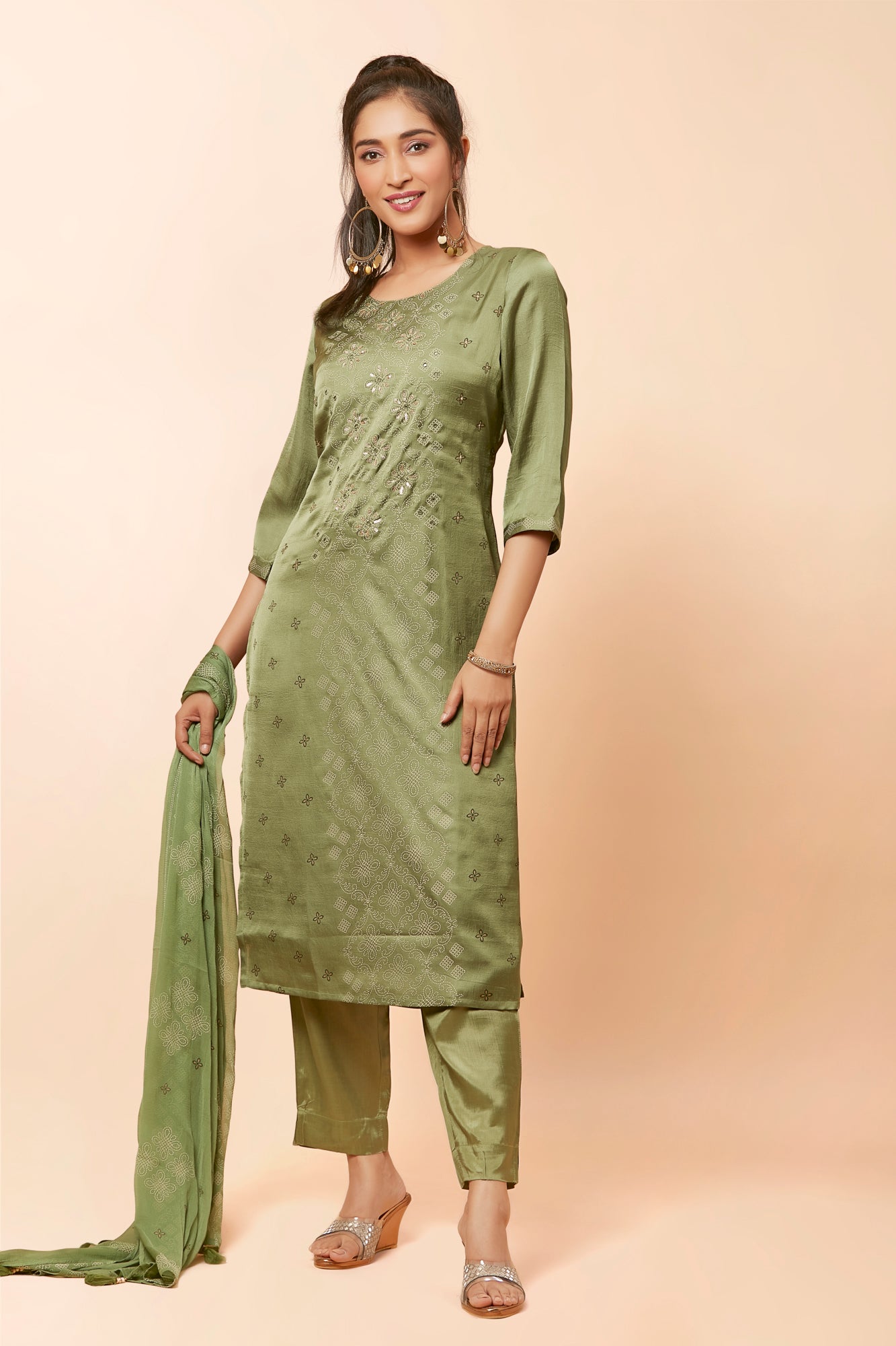 Urban Mystic Green Colored Silk Kurta Set With Light Embroidery