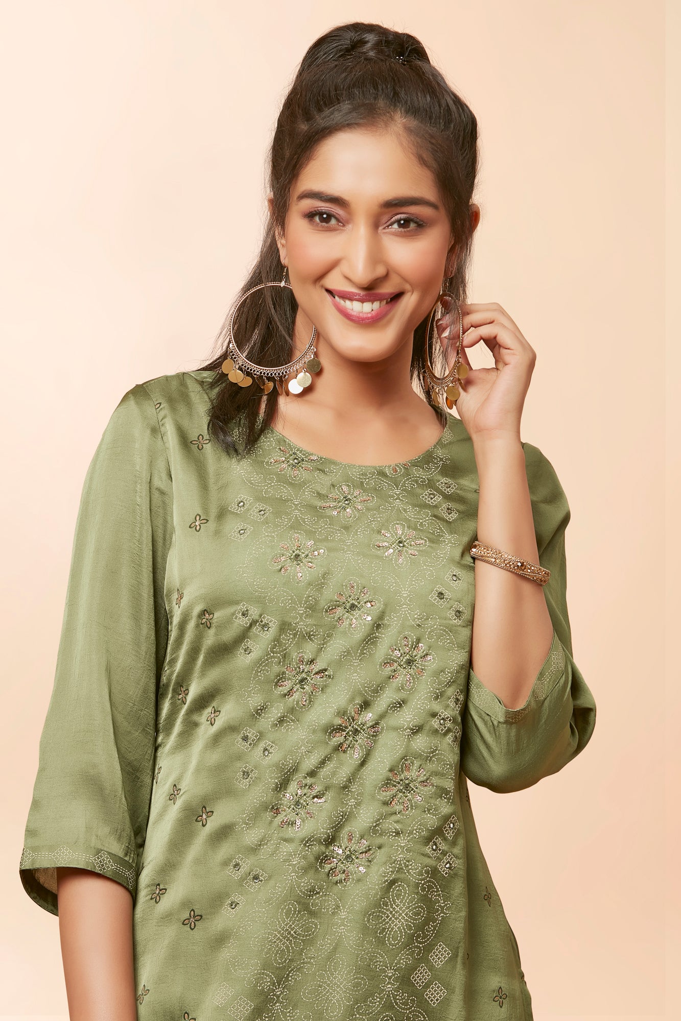 Urban Mystic Green Colored Silk Kurta Set With Light Embroidery