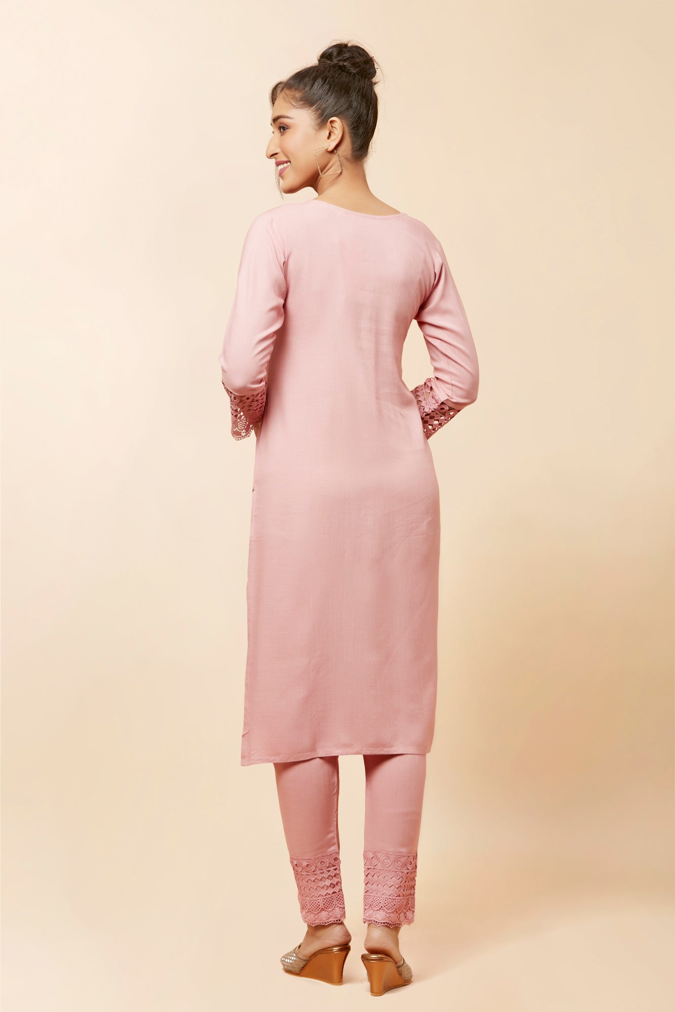 Urban Mystic Light Pink Mirror Work Kurta Set