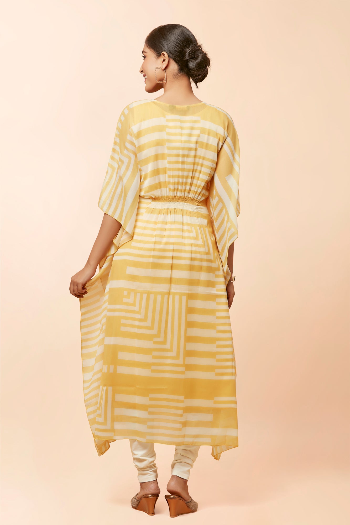 Urban Mystic Light Yellowed Colored Striped Kaftan Style Kurta