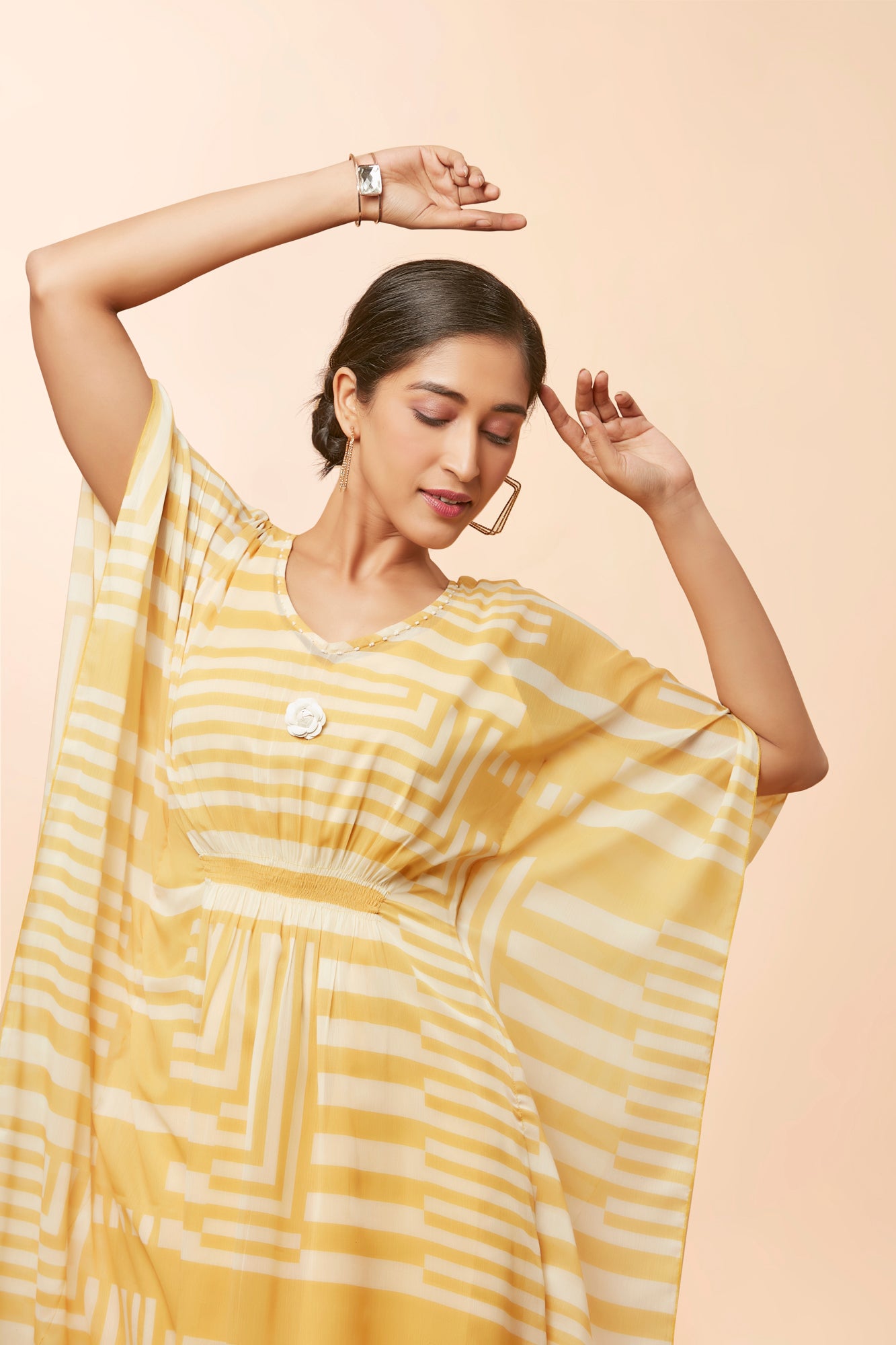 Urban Mystic Light Yellowed Colored Striped Kaftan Style Kurta