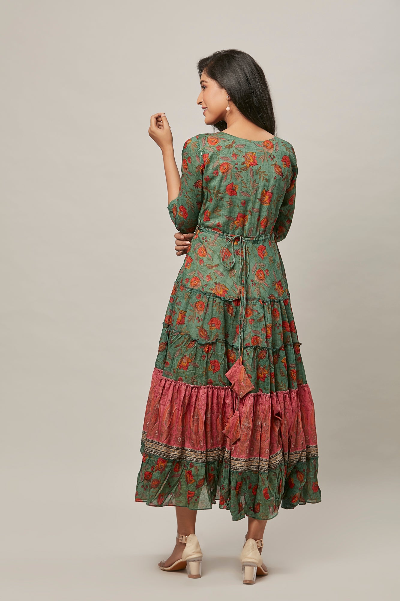 Urban Mystic Green Colored Flaired Dress Styled Kurta With Belt