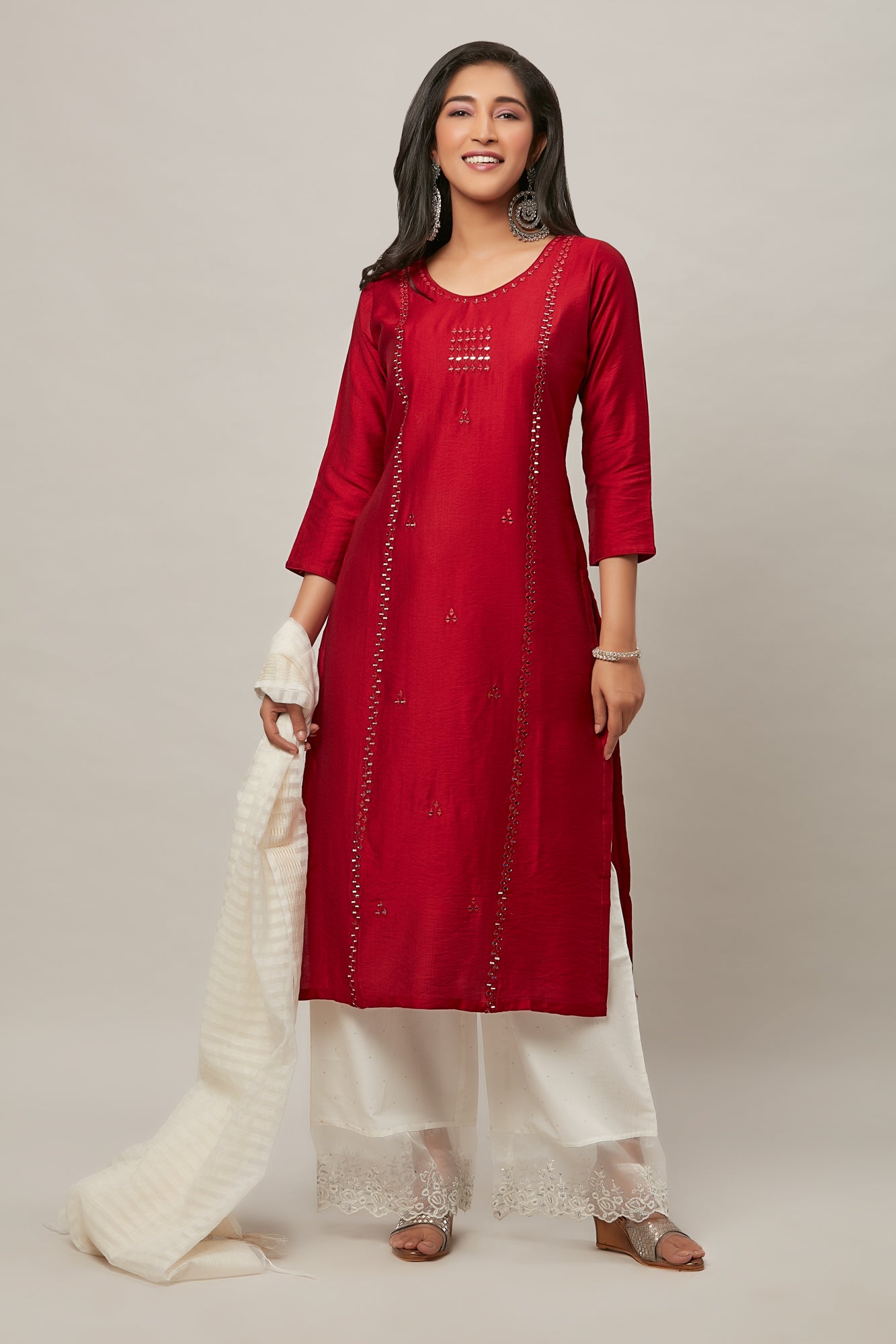 Urban Mystic Maroon Red Mirror Work Straight Kurta