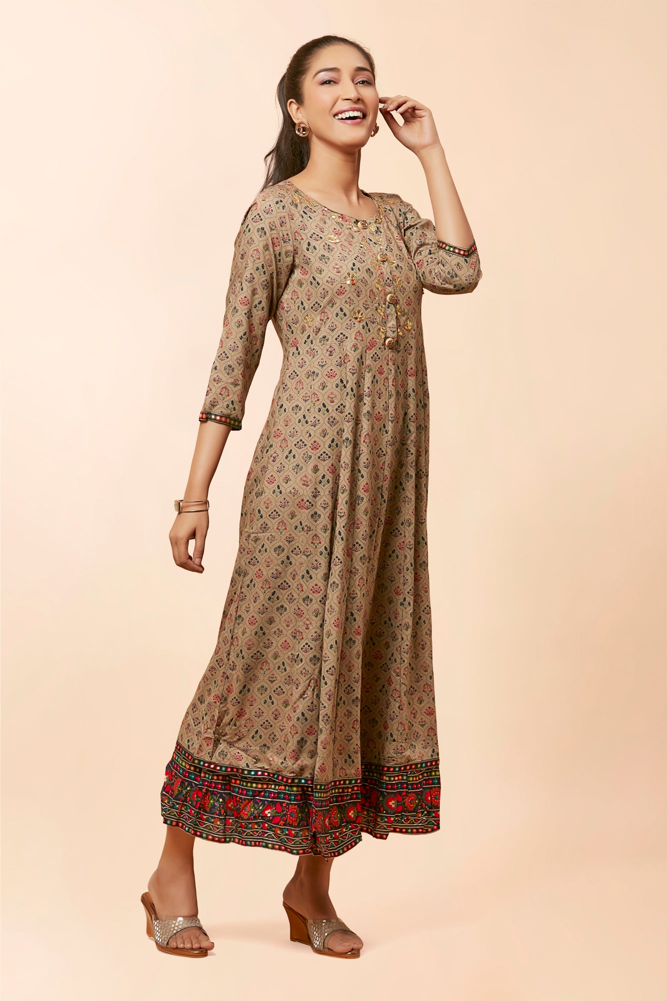 Urban Mystic Long Dress Style Floral Kurta In Soft Rayon Fabric