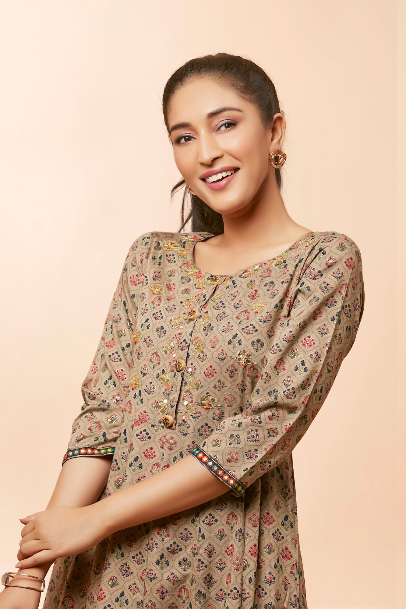 Urban Mystic Long Dress Style Floral Kurta In Soft Rayon Fabric