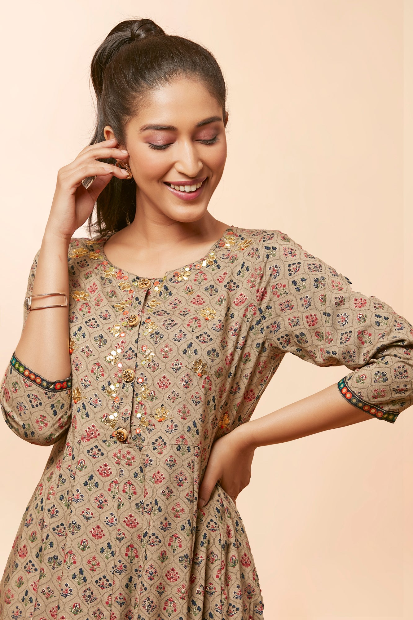 Urban Mystic Long Dress Style Floral Kurta In Soft Rayon Fabric