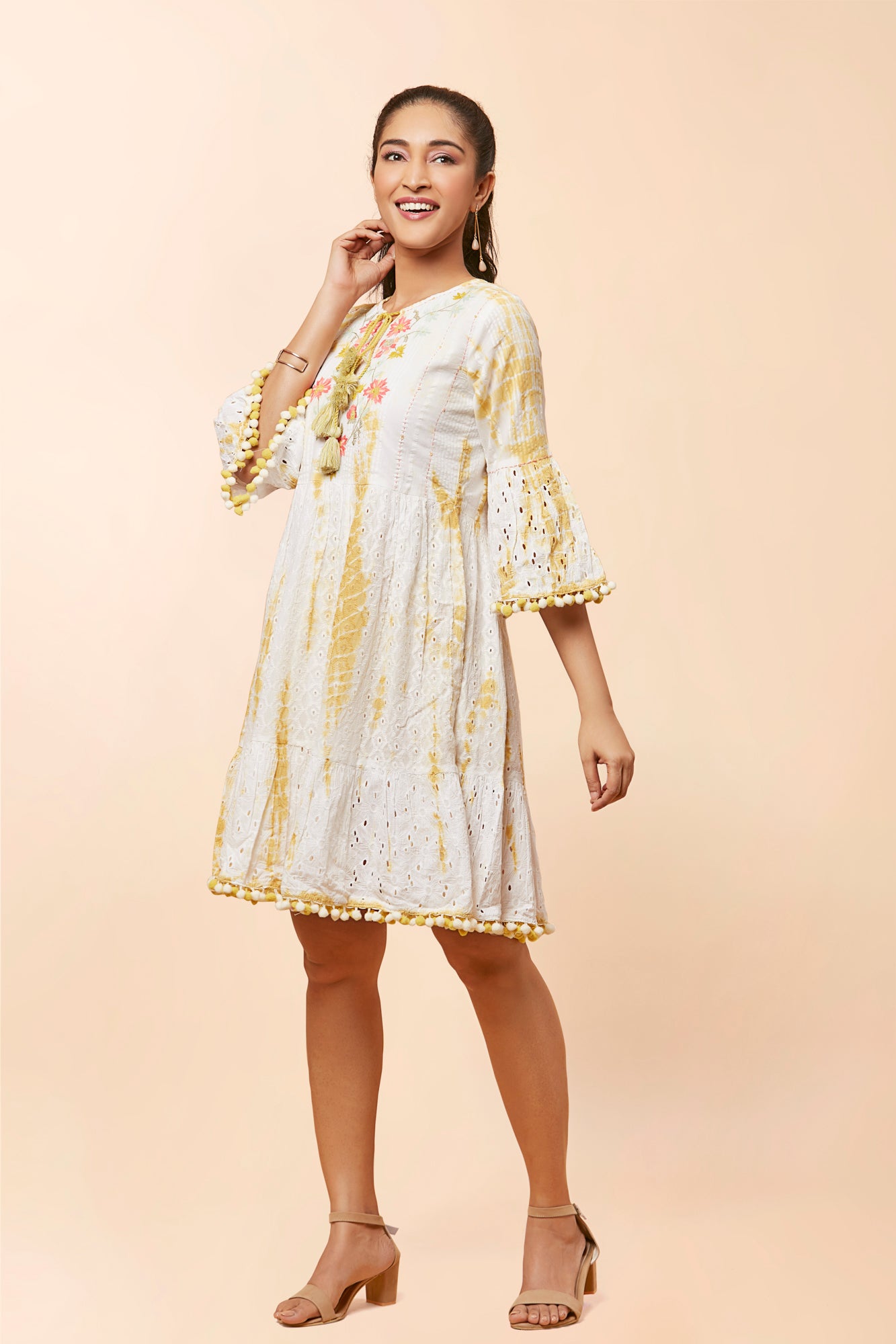 Urban Mystic Tie Dye White Chicken Midi Dress