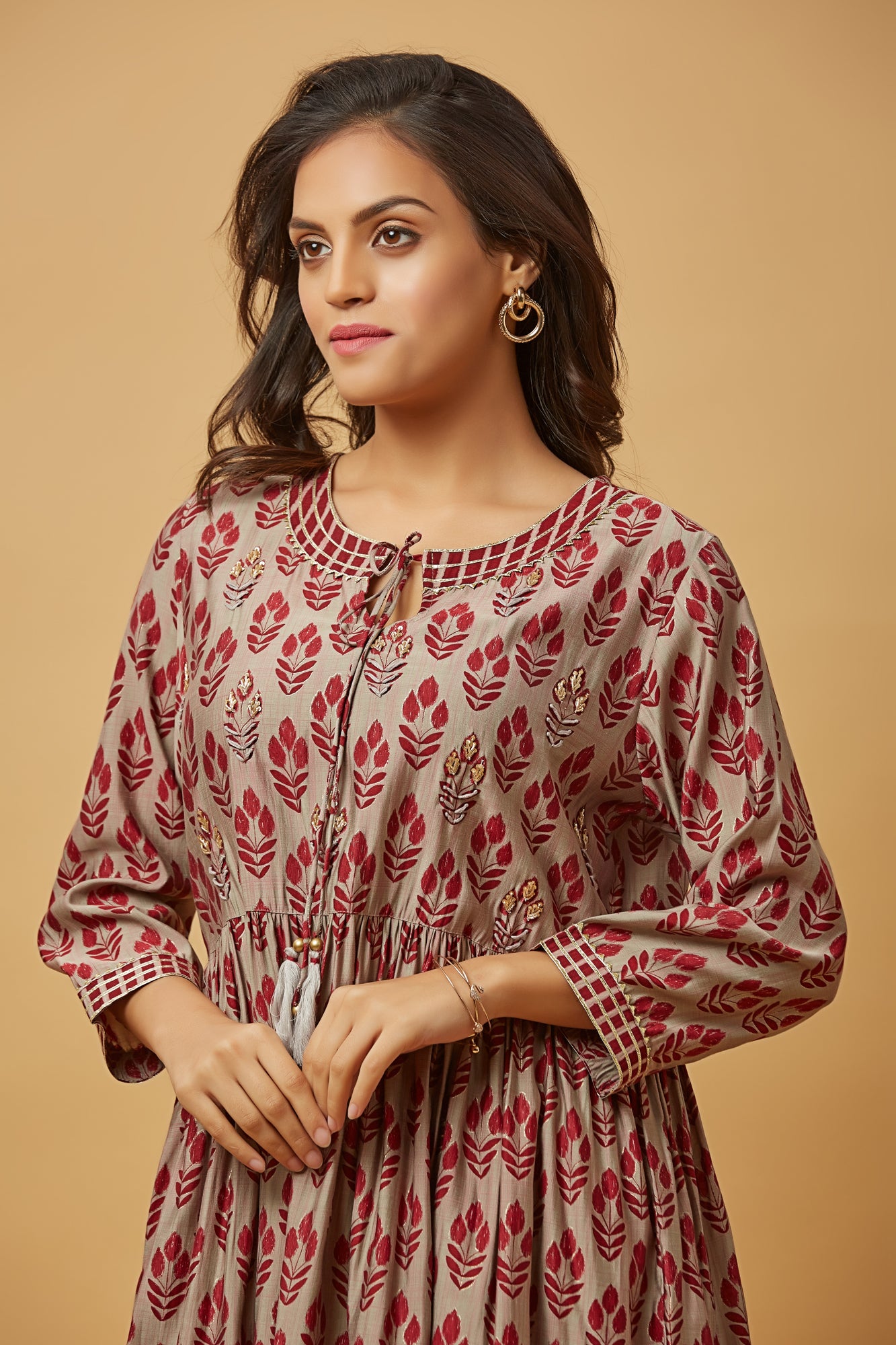 Urban Mystic Maroon Flaired Kurti Set With Sharara And Duppatta