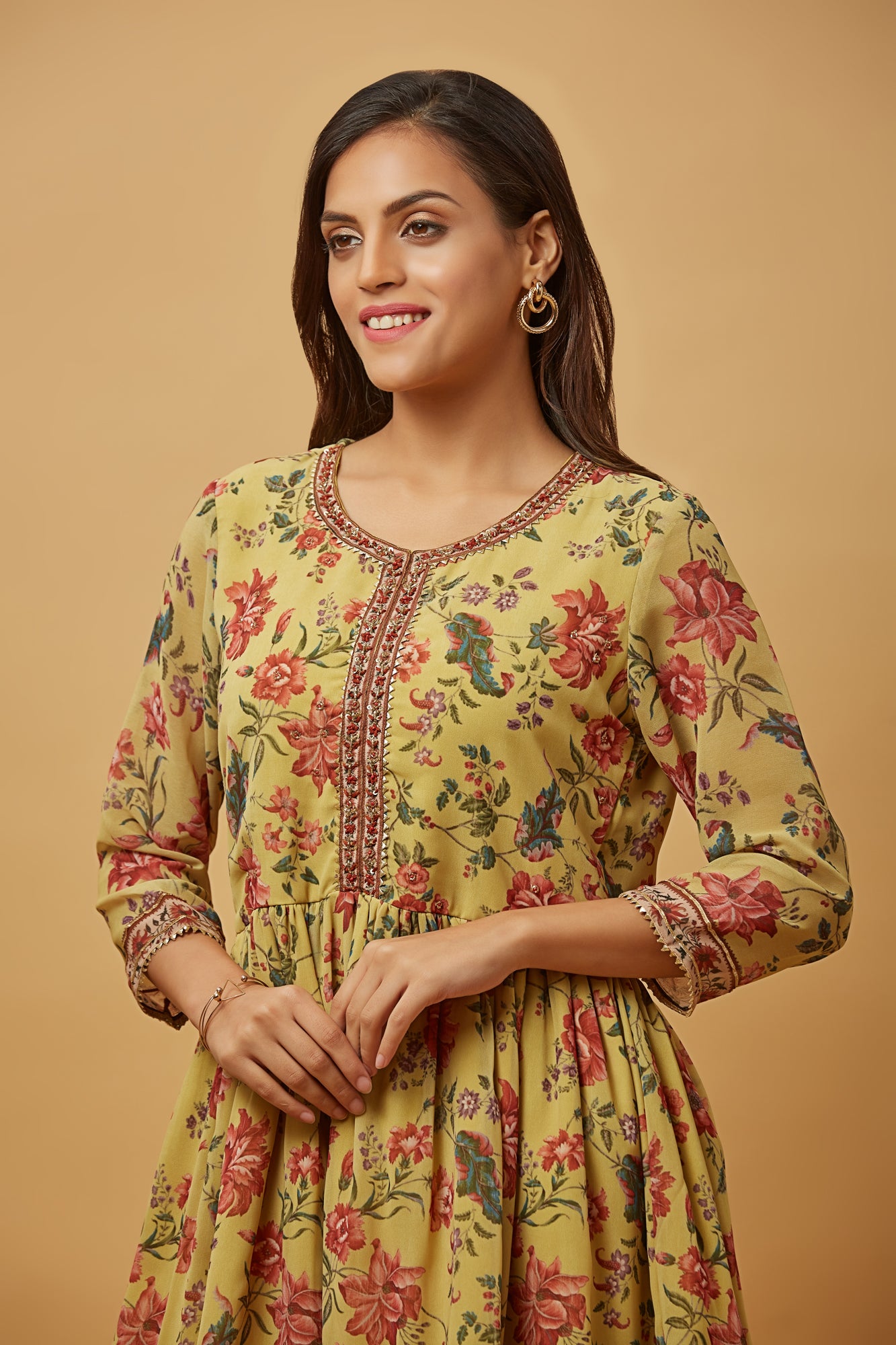 Urban Mystic Chiffon Floral Print Kurta Sharara Set With Dupatta