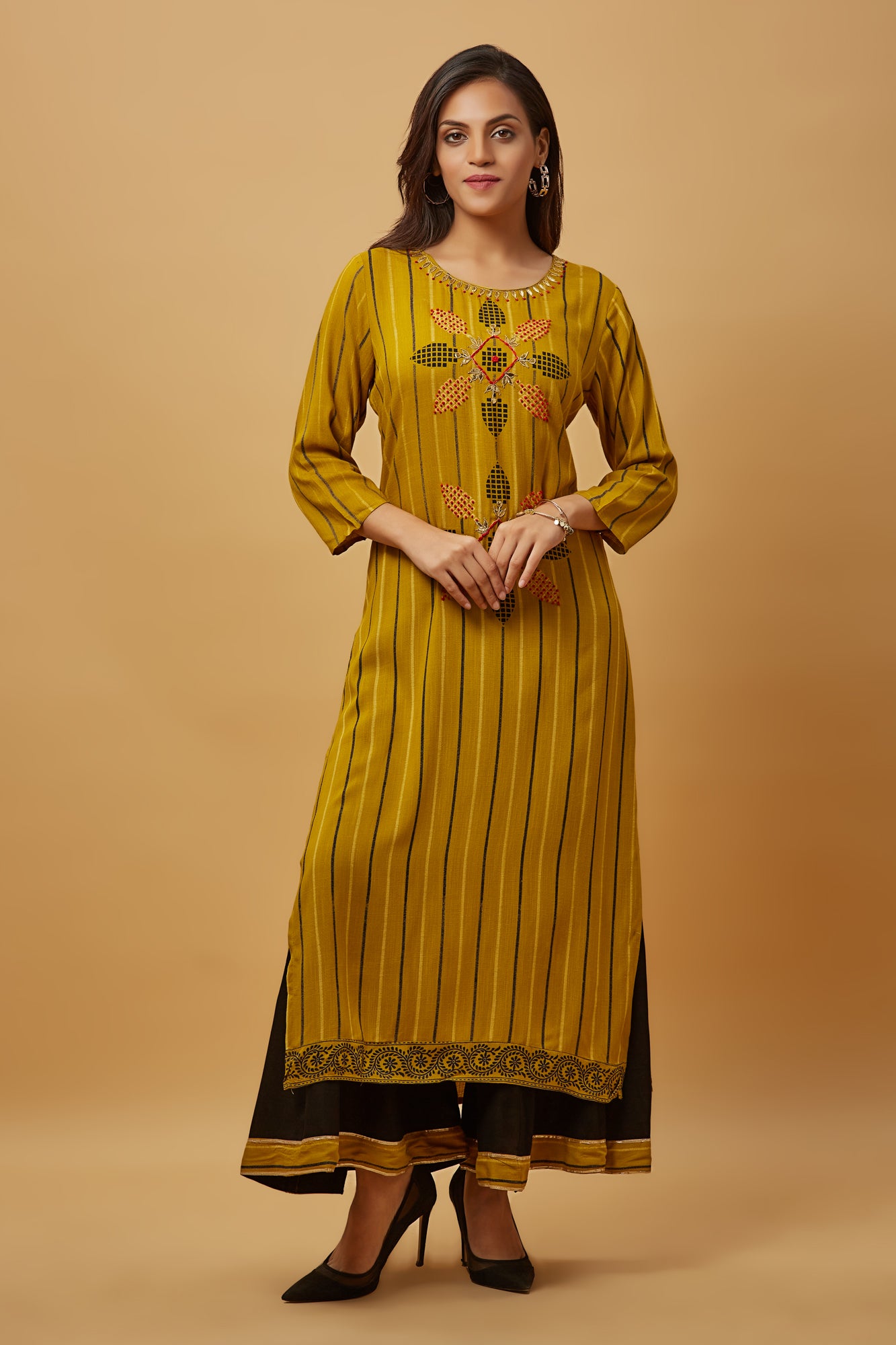 Urban Mystic Rayon Long Straight Kurti Set With Plazzo