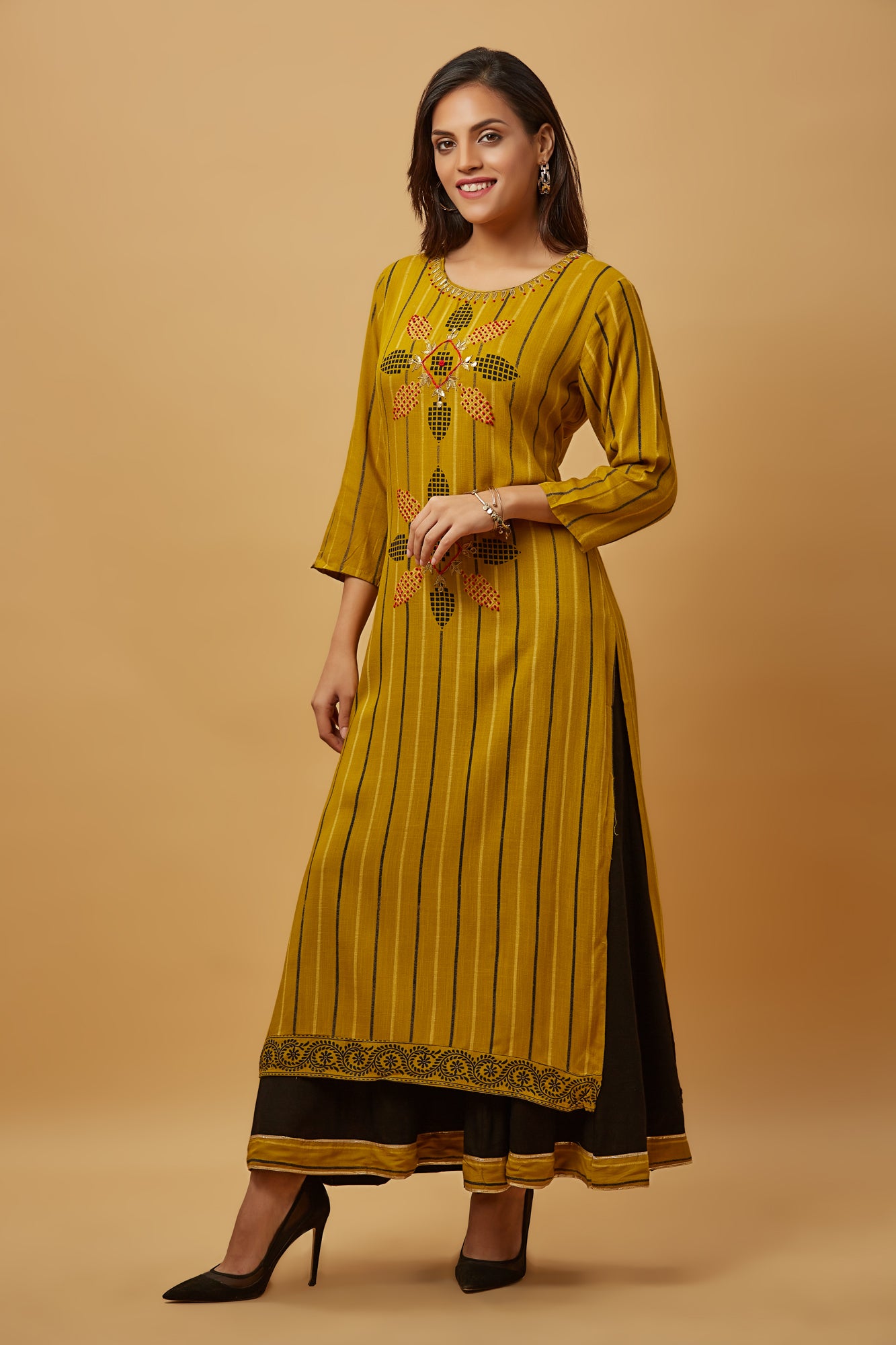 Urban Mystic Rayon Long Straight Kurti Set With Plazzo