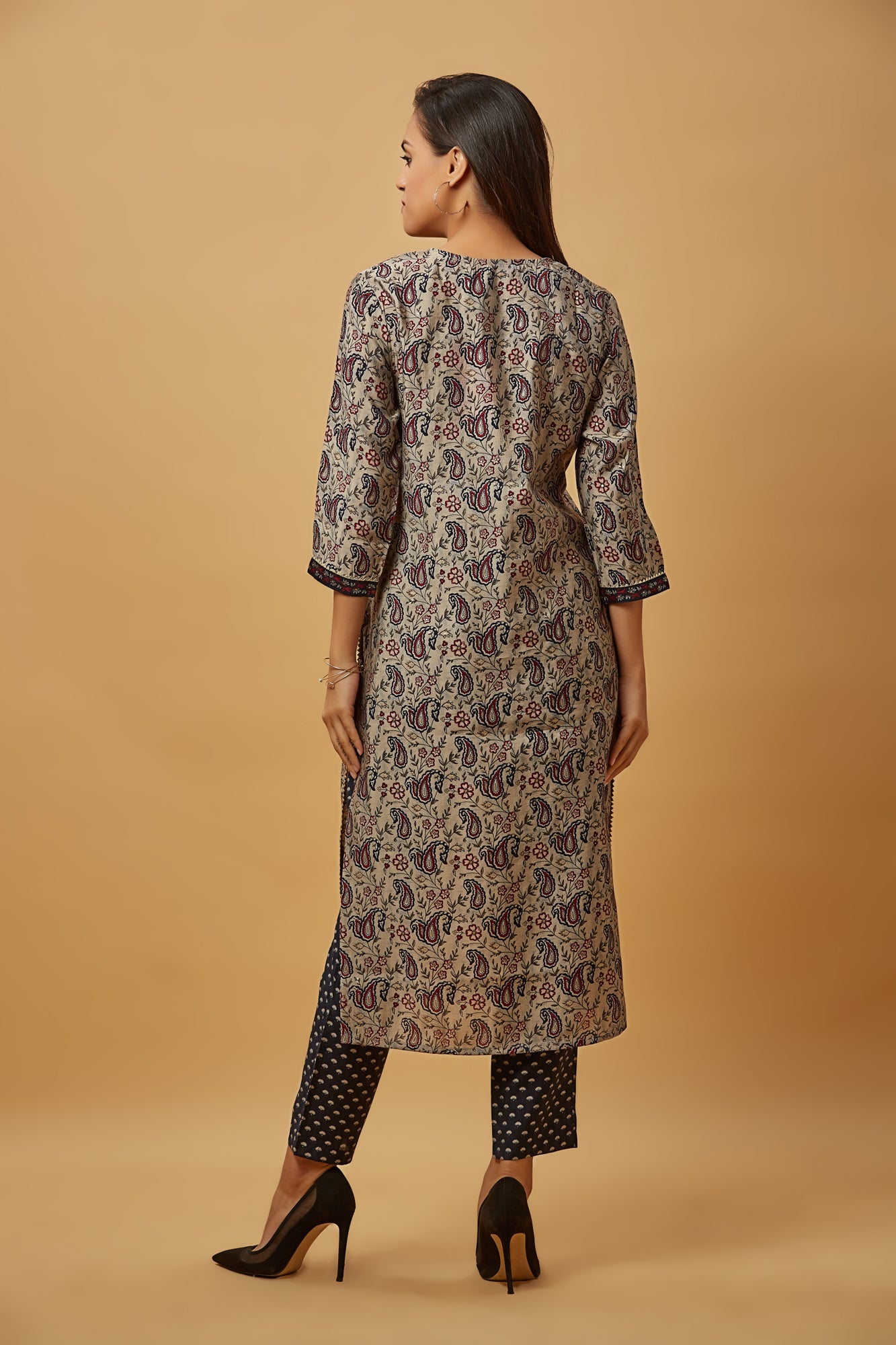 Urban Mystic Silk Grey Embroidered Straight Kurti Set