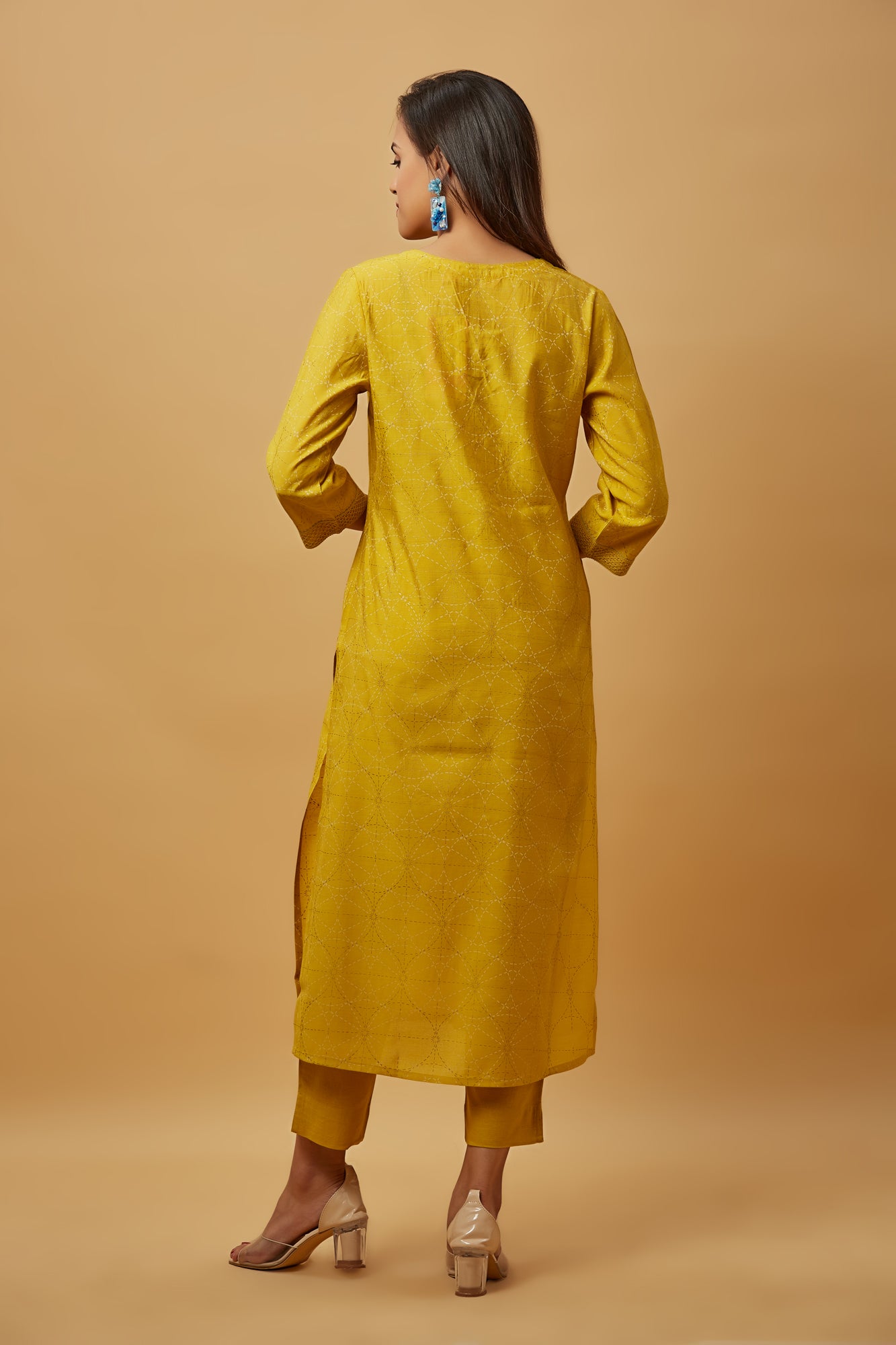 Urban Mystic Yellow Color Straight Cut Silk Kurti Set