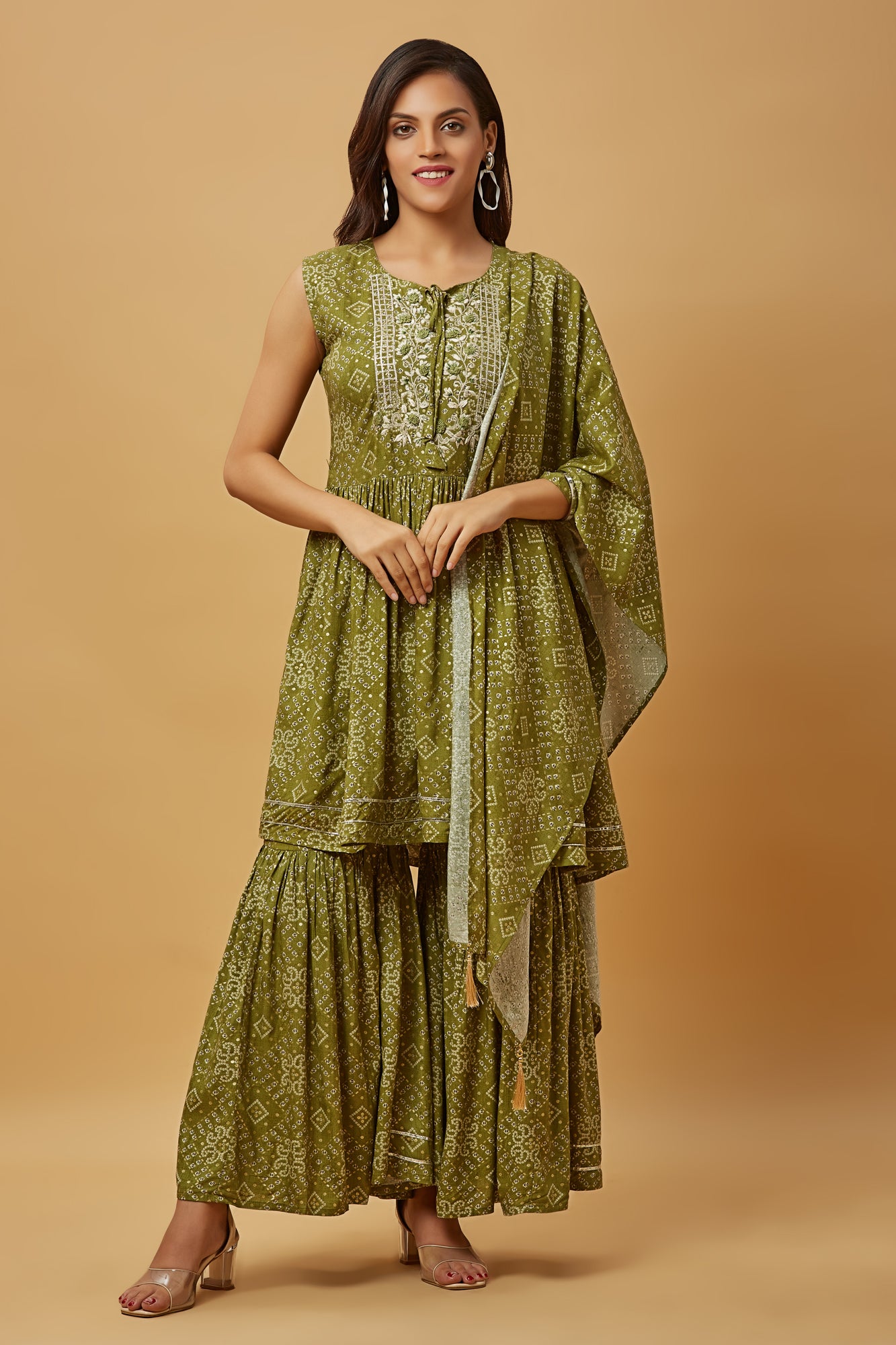 Urban Mystic Green Color Rayon Kurta Sharara Set With Dupatta