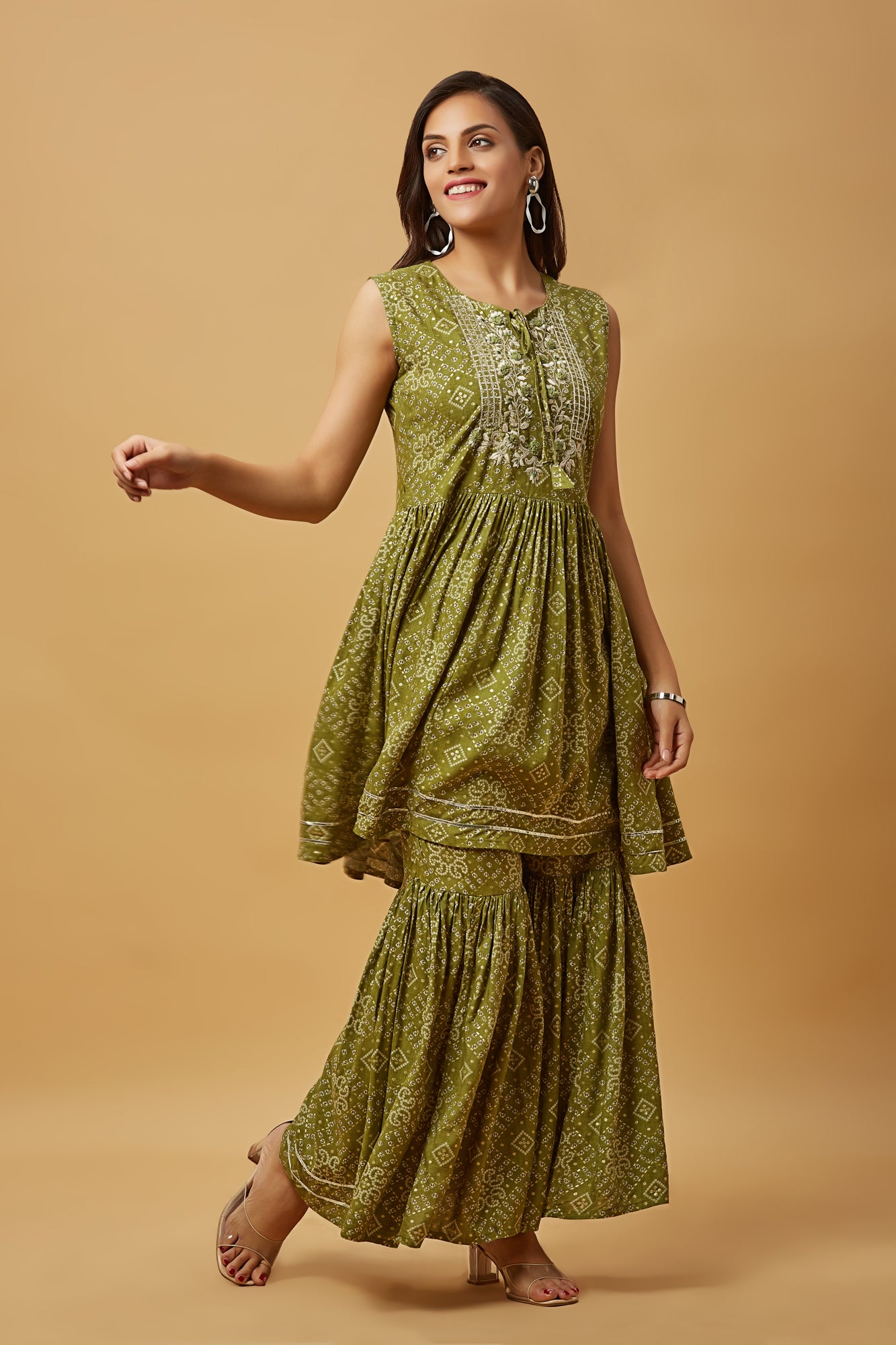 Urban Mystic Green Color Rayon Kurta Sharara Set With Dupatta