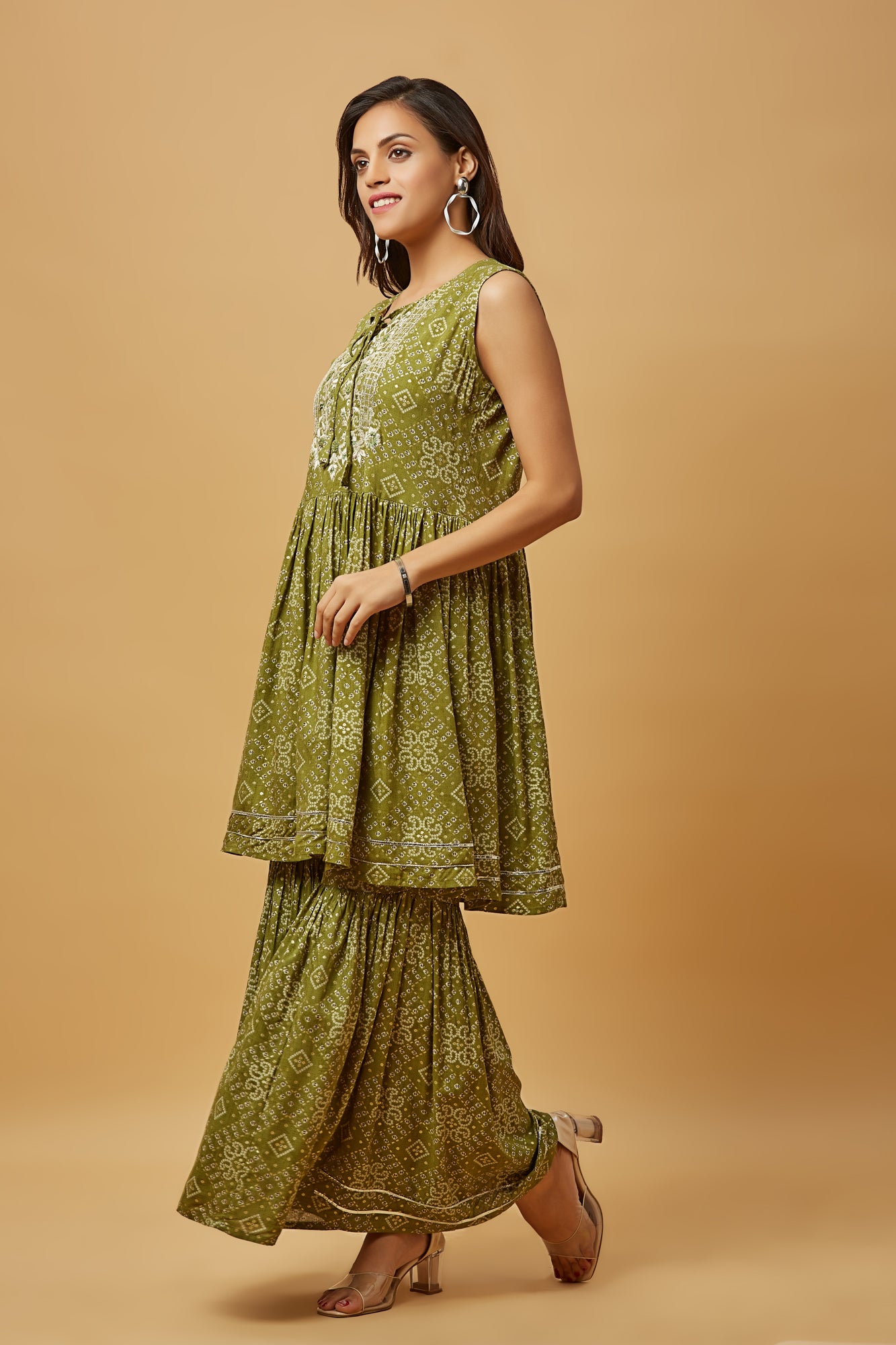 Urban Mystic Green Color Rayon Kurta Sharara Set With Dupatta