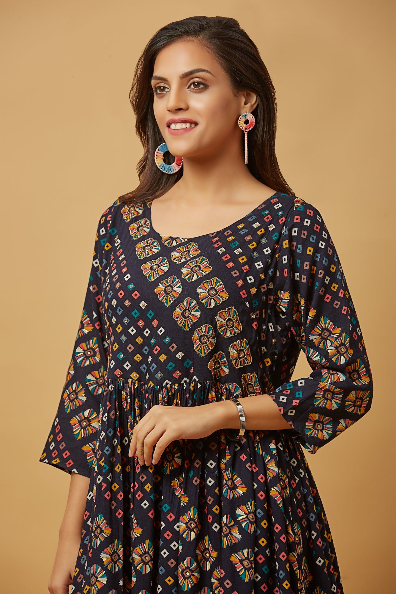 Urban Mystic Geometric Print Rayon Kurti Set With Sharara