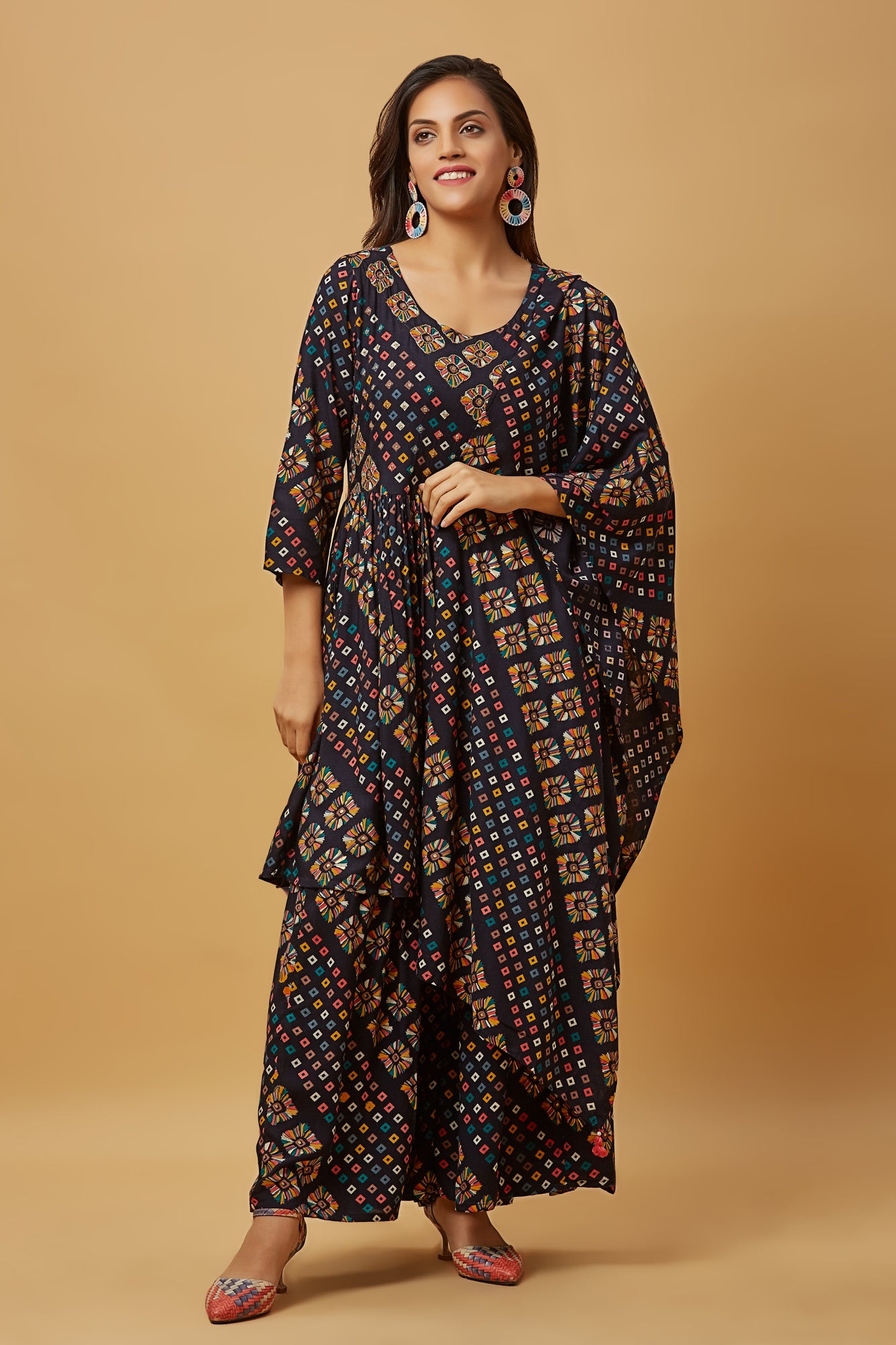 Urban Mystic Geometric Print Rayon Kurti Set With Sharara