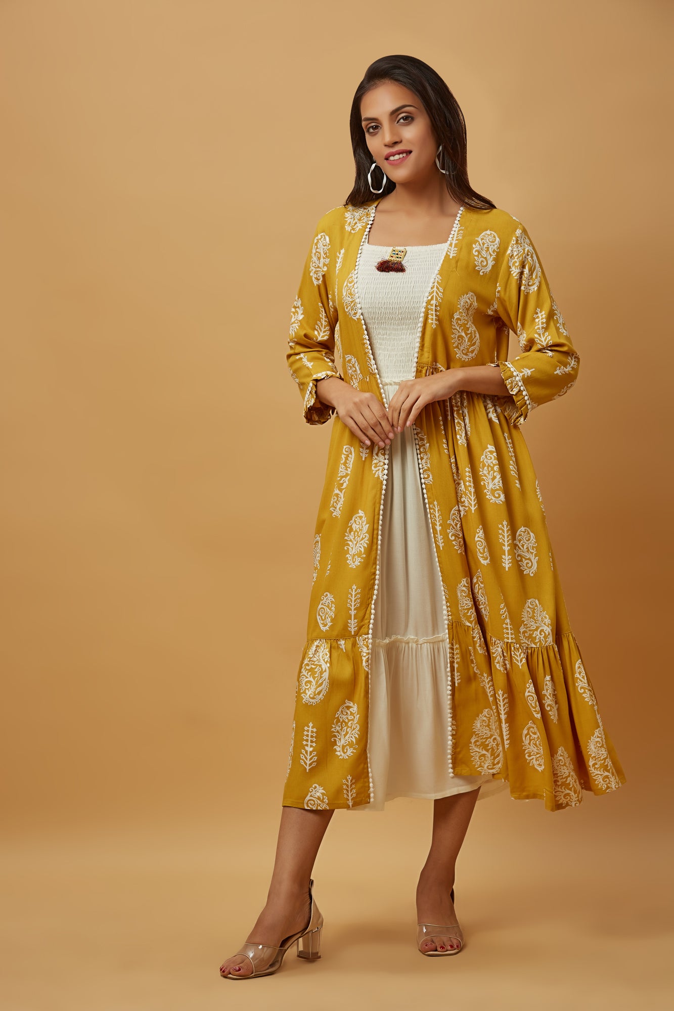 Urban Mystic Vintage Printed Shrug With Flared  Kurti