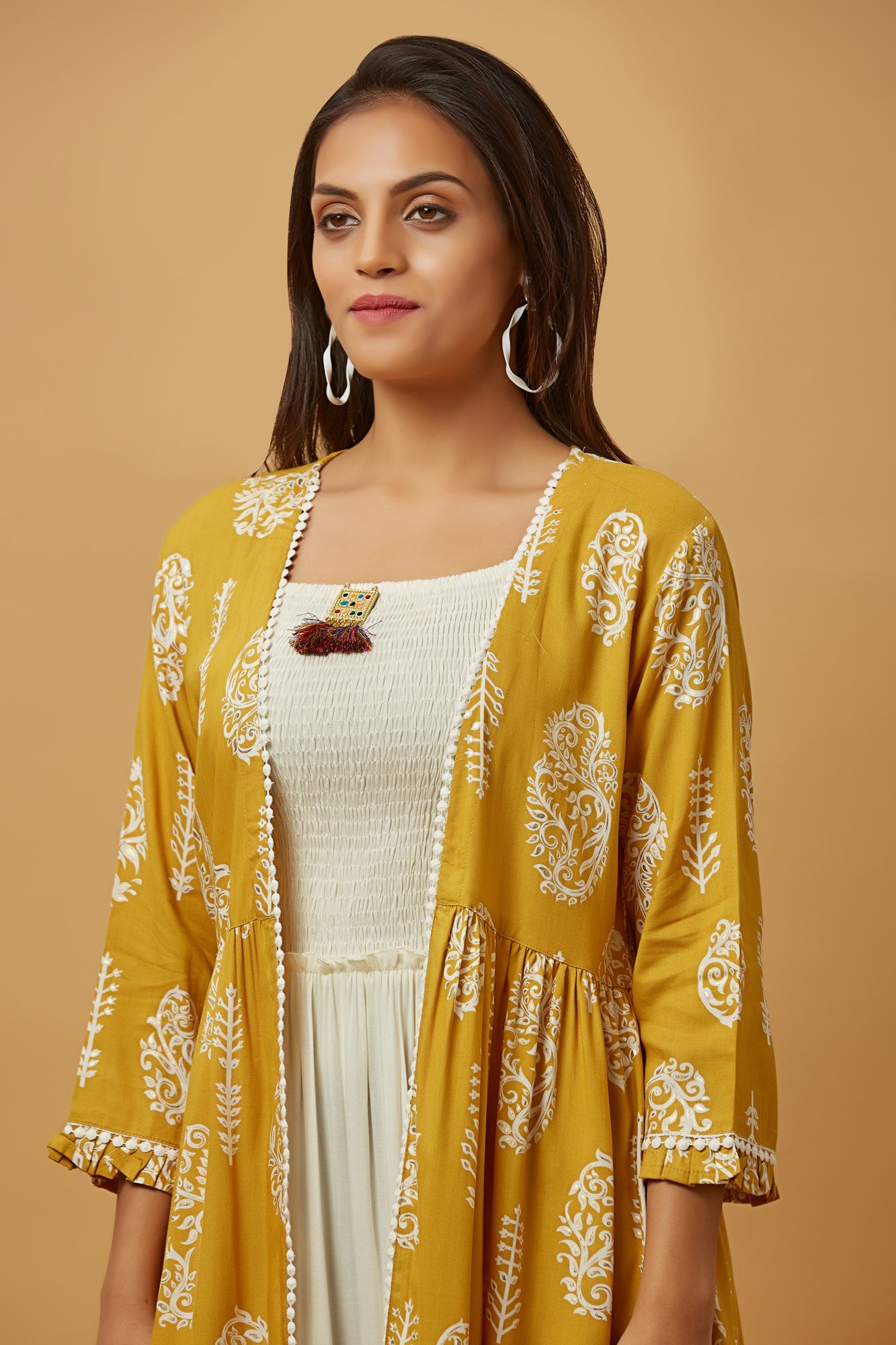 Urban Mystic Vintage Printed Shrug With Flared  Kurti