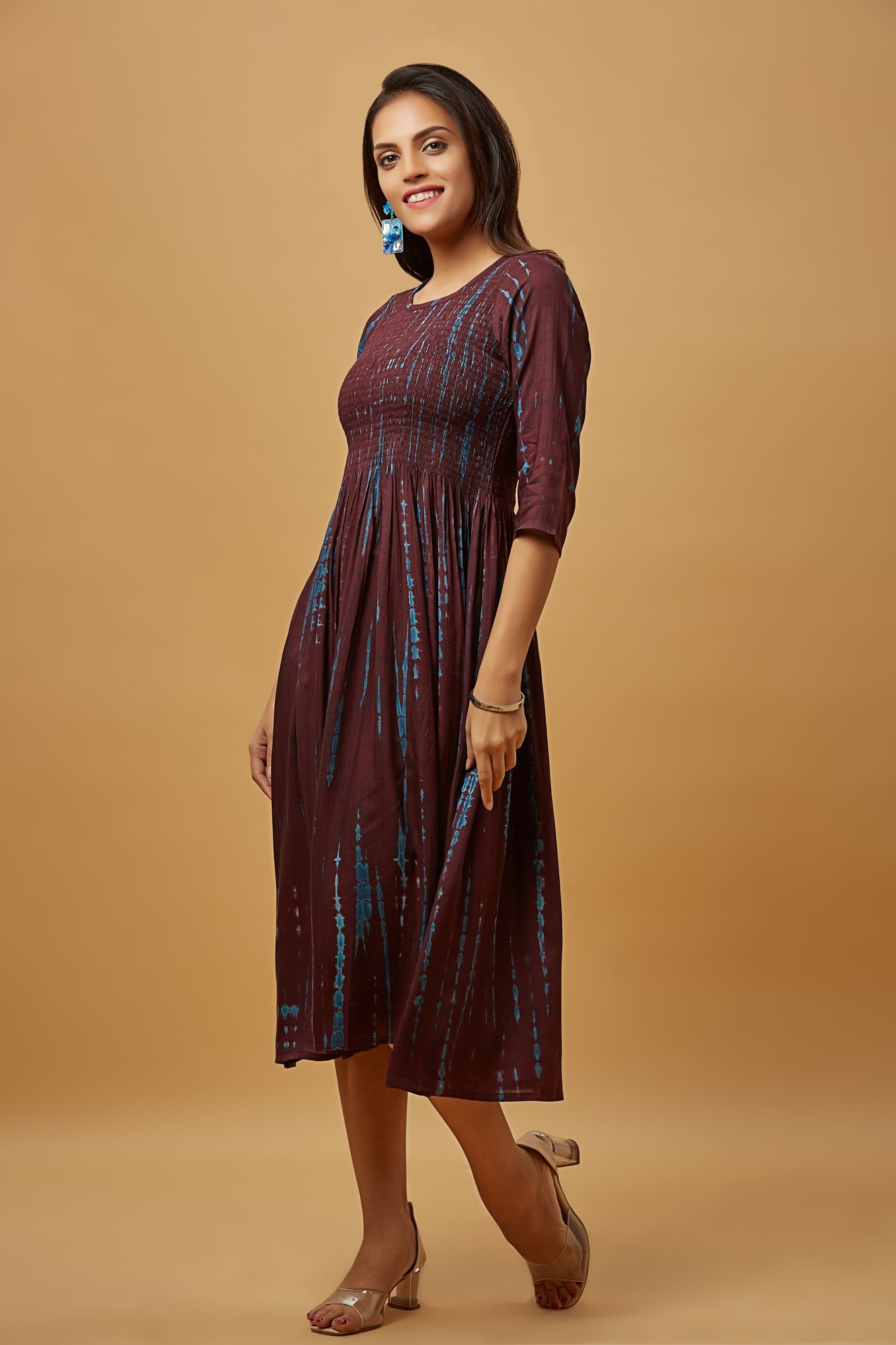 Urban Mystic Wine Colored Tie-Dye Print Flared Kurti