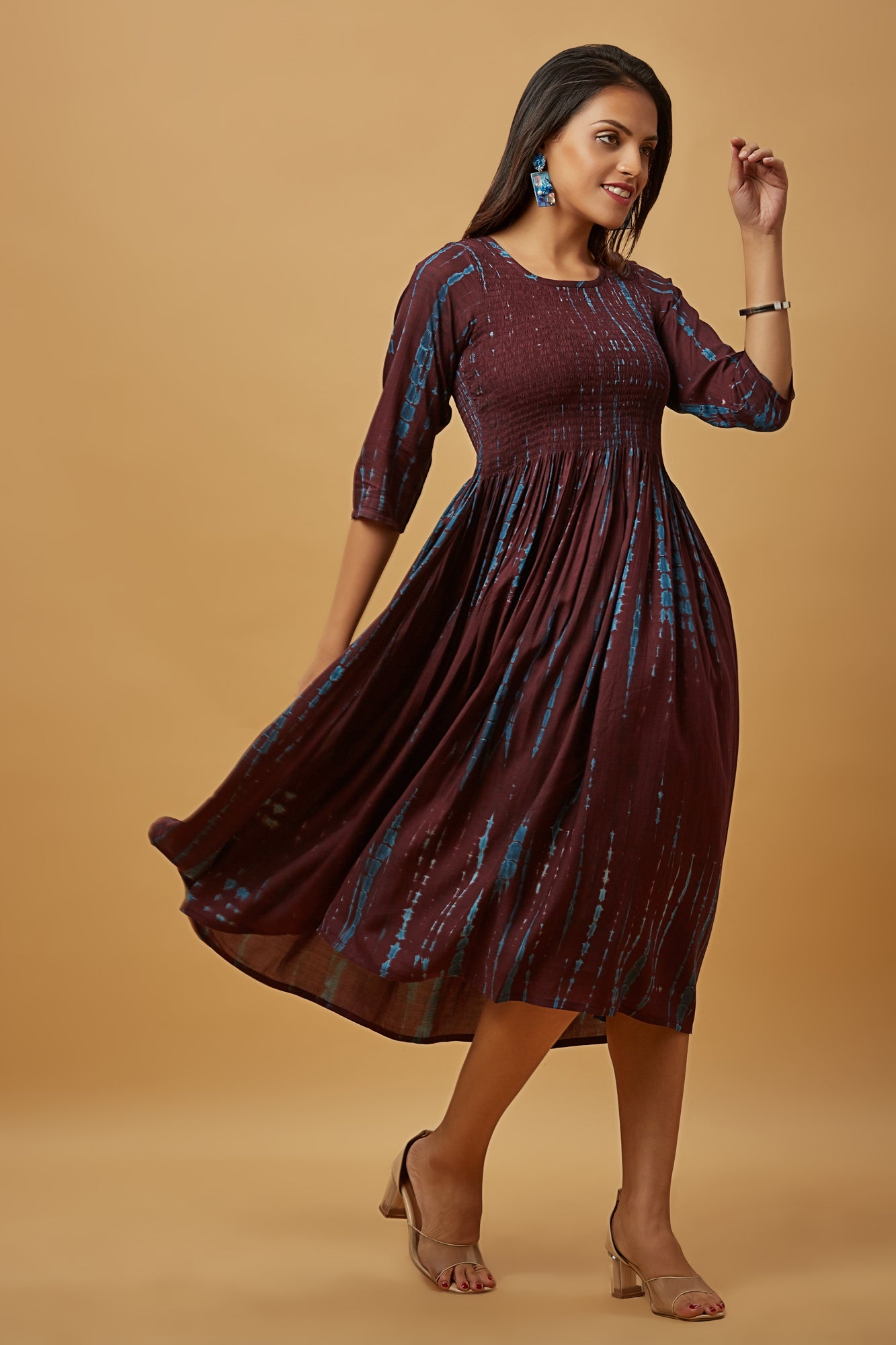 Urban Mystic Wine Colored Tie-Dye Print Flared Kurti