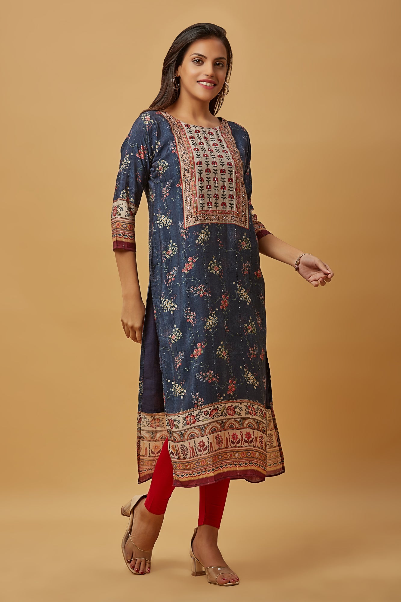 Urban Mystic Silk Floral Print Kurta And Dupatta Set