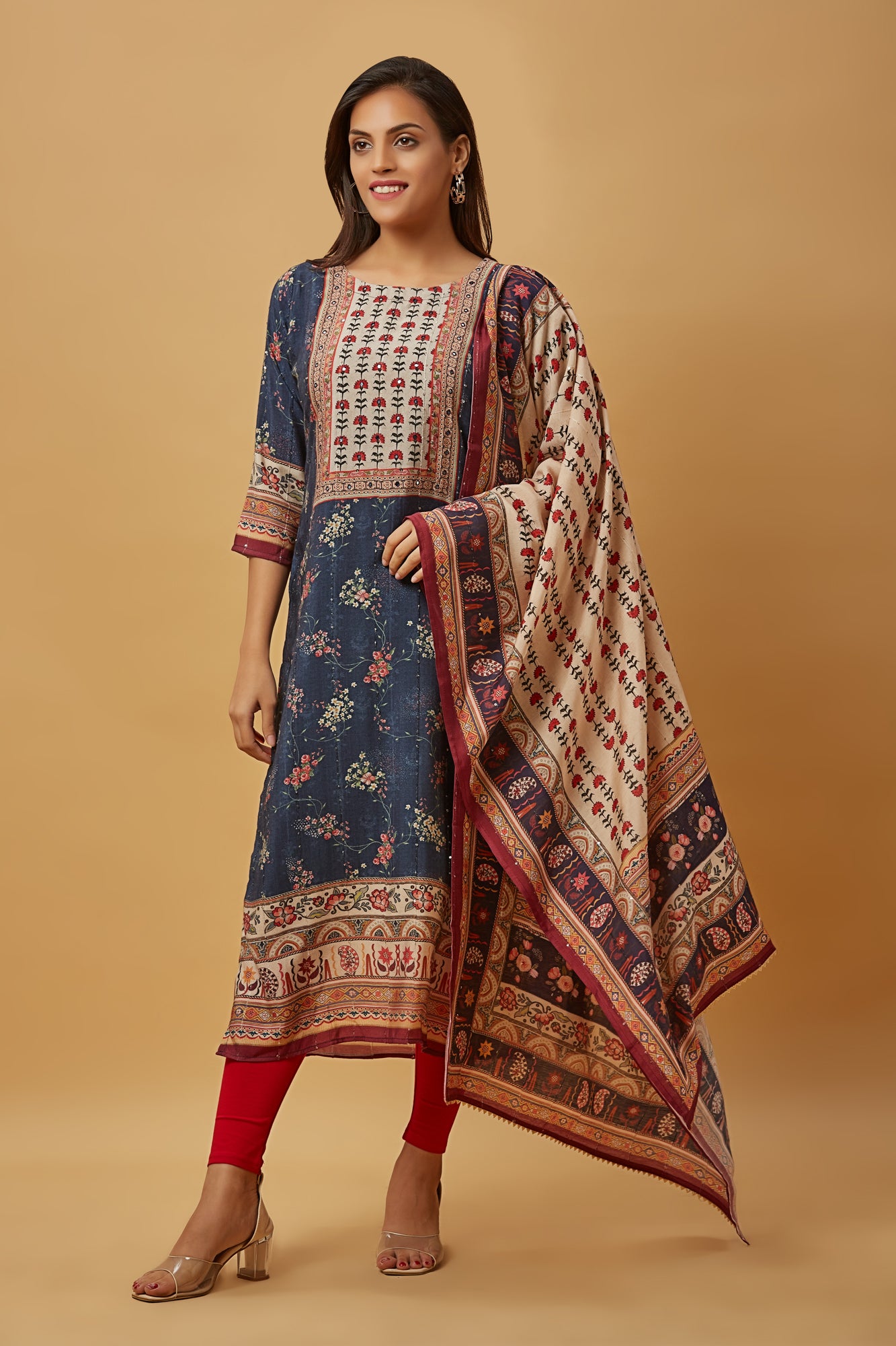 Urban Mystic Silk Floral Print Kurta And Dupatta Set