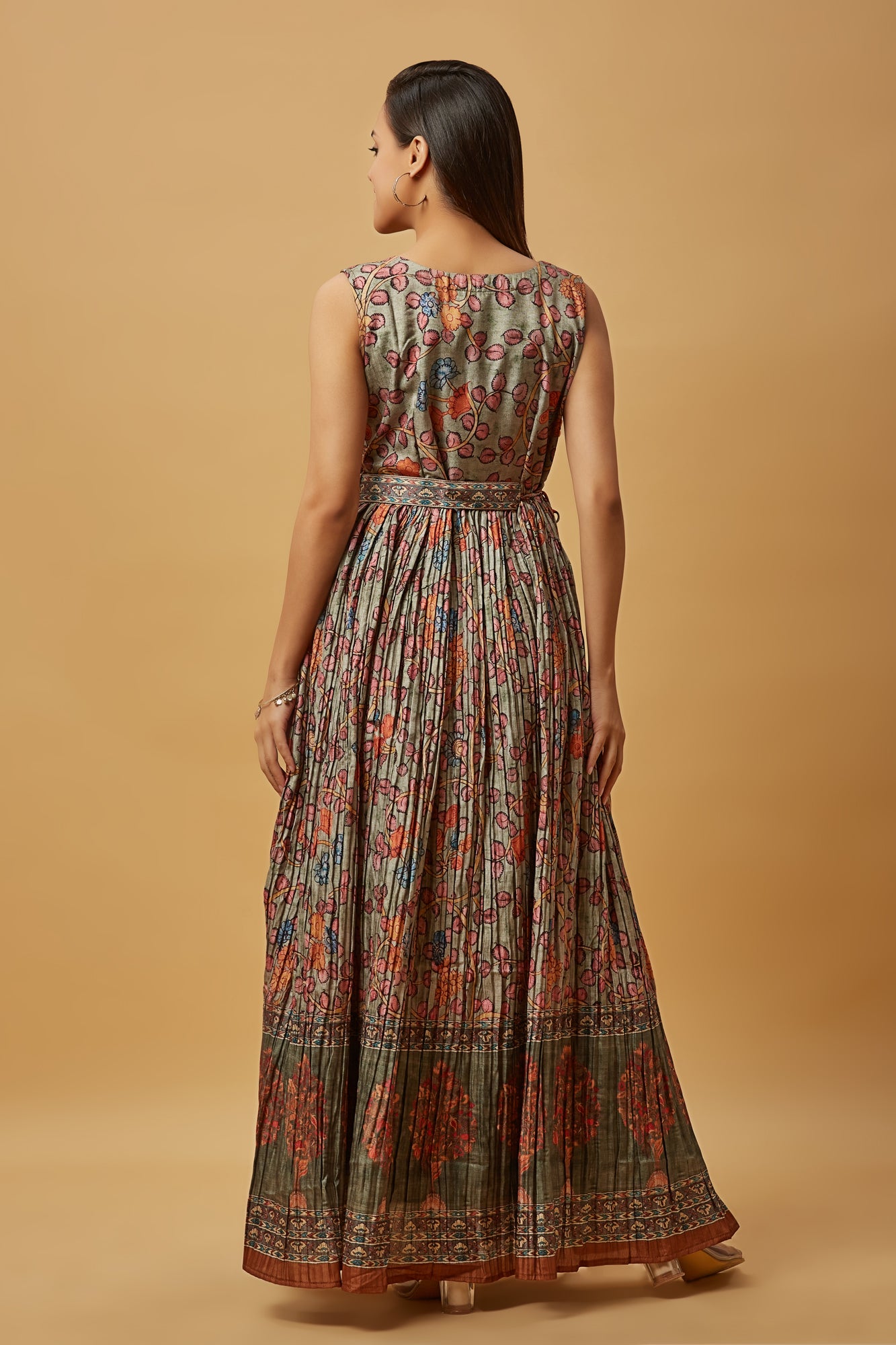 Urban Mystic Silk Multi Colored Long Flared Maxi Dress